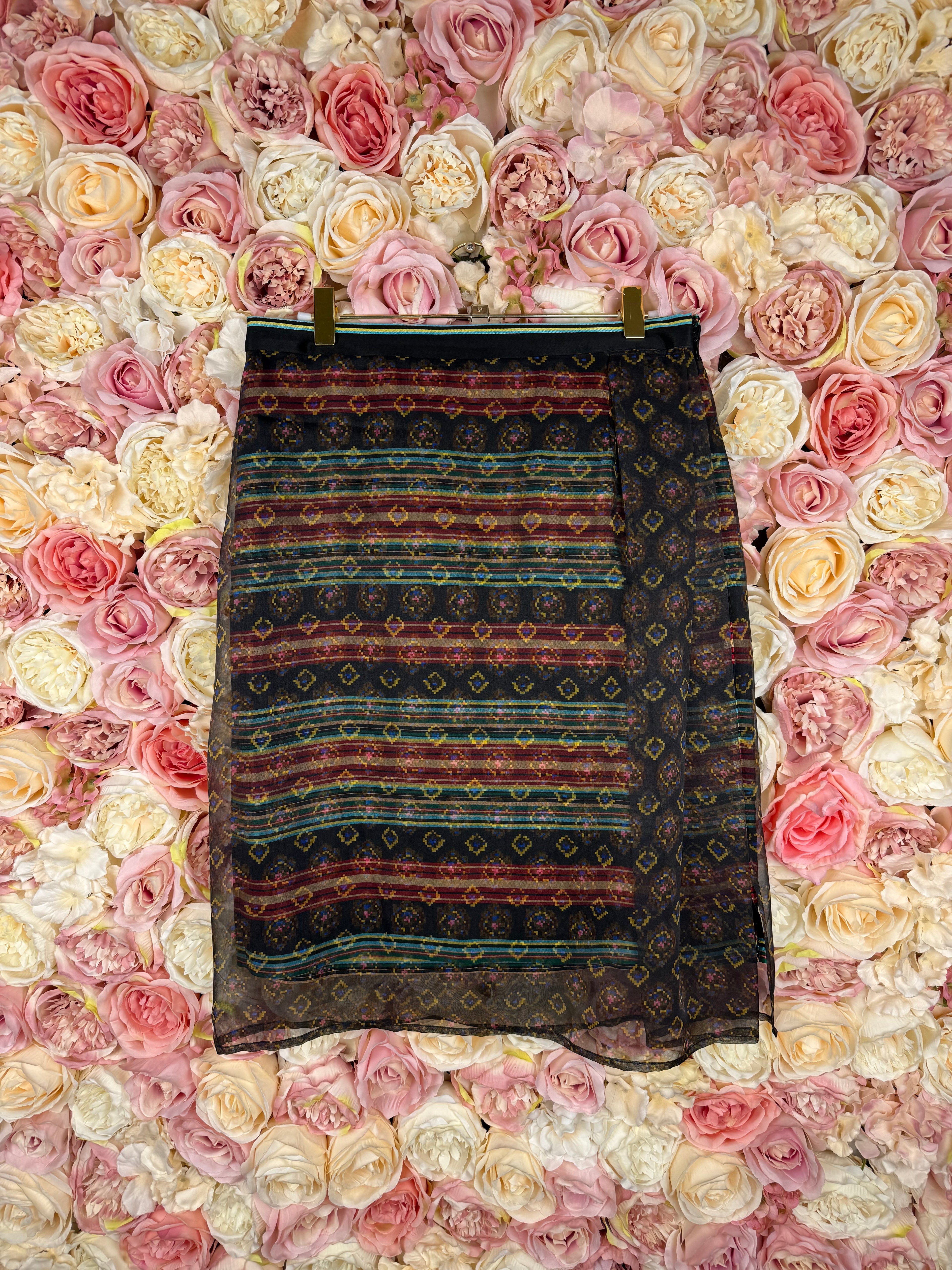 Dries Van Noten Silk Skirt Black Multi Sz. 36 DE