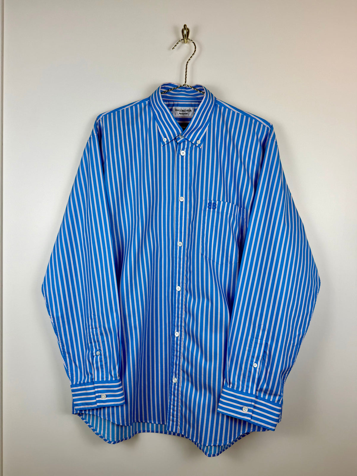 Balenciaga Oversized Cotton Shirt Light Blue Multi Sz. 36 DE (38 FR)