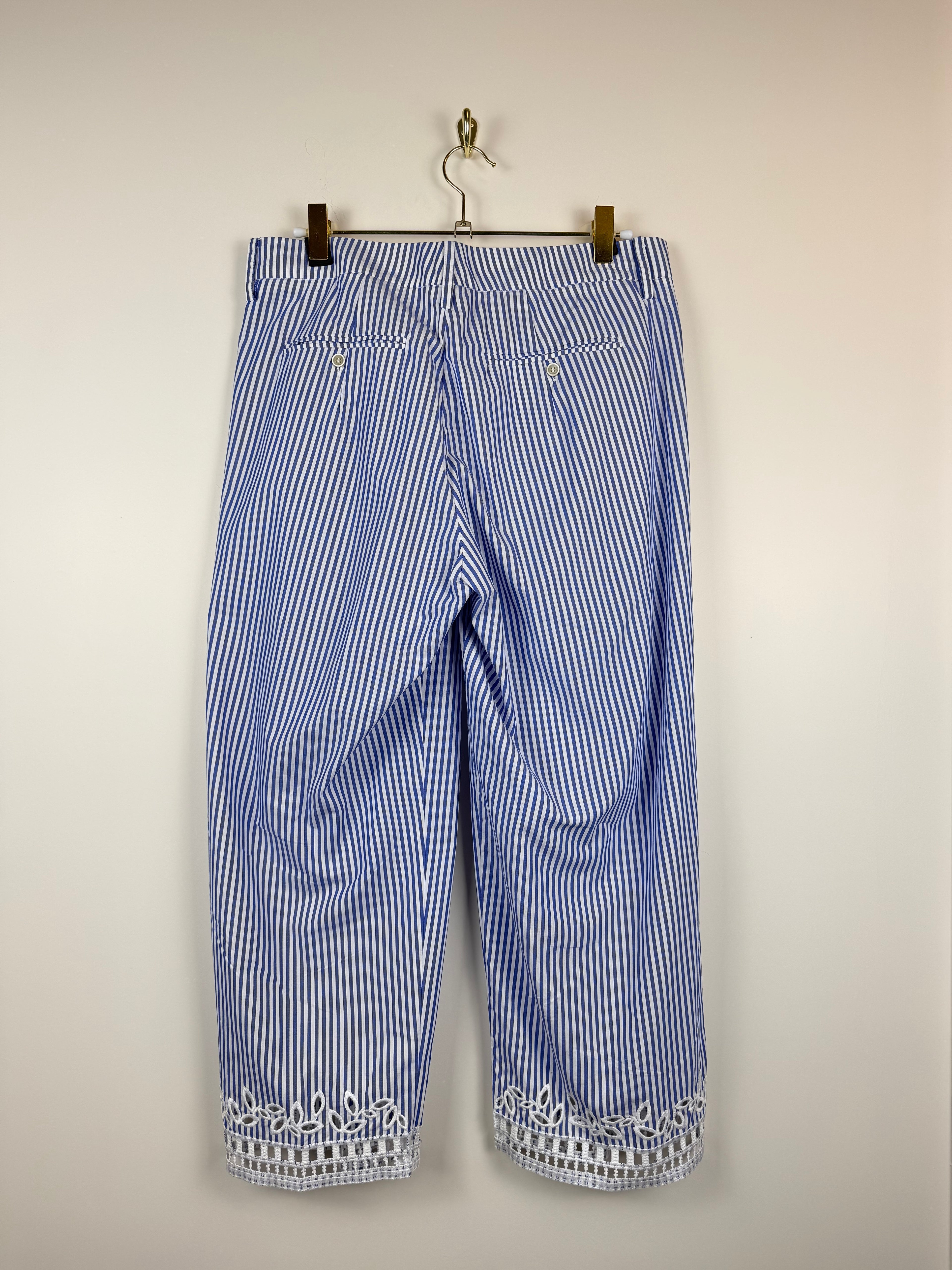 Ermanno Scervino Striped Cotton Pants Blue White Sz. 36 DE
