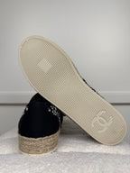 Chanel Lace Up Tweed Espadrilles Black White Sz. 40 EU