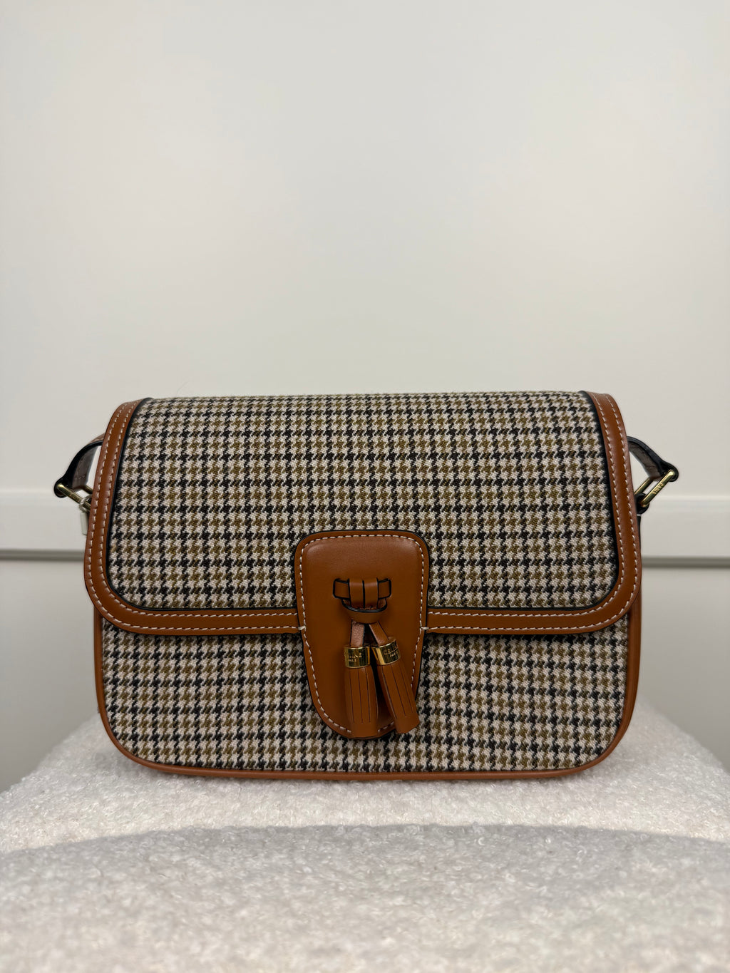 Celine Houndstooth Crossbody Bag Brown Multi