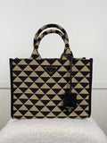 Prada Symbole Small Tote aus Jacquard – Schwarz/Beige
