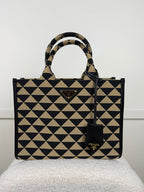 Prada Symbole Small Tote aus Jacquard – Schwarz/Beige