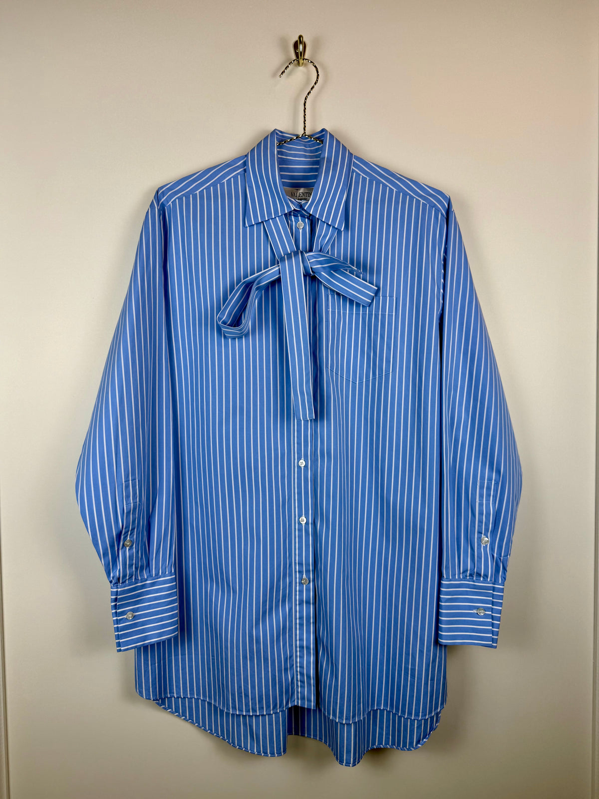Valentino Oversized Striped Cotton Shirt Light Blue White Sz. 38 DE (42 IT)
