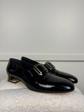 Chanel Patent Leather Moccasin Black Gold Details Sz. 39.5 EU