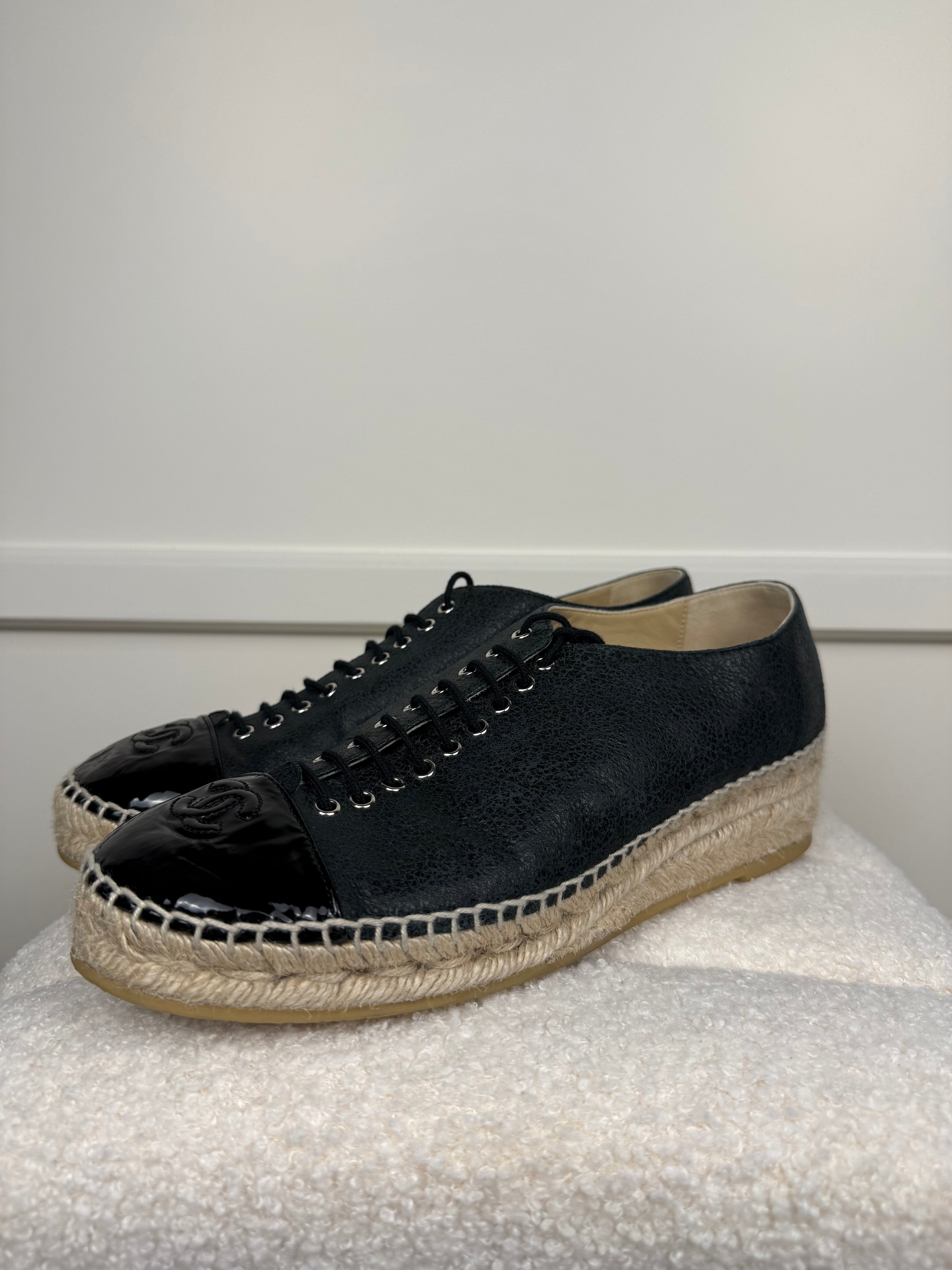 Chanel Lace-Up Espadrilles Black Sz. 40 EU