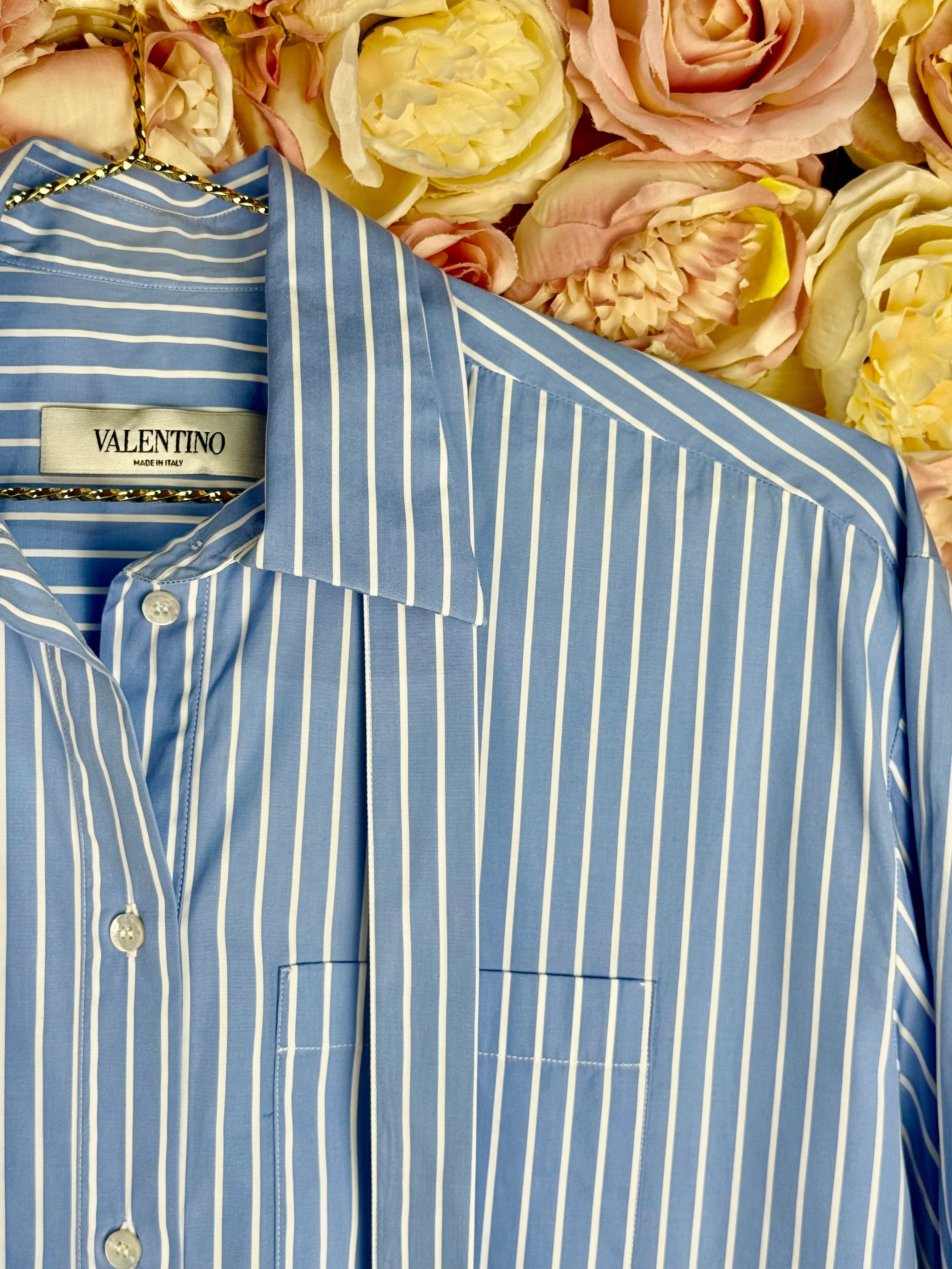 Valentino Oversized Striped Cotton Shirt Light Blue White Sz. 38 DE (42 IT)
