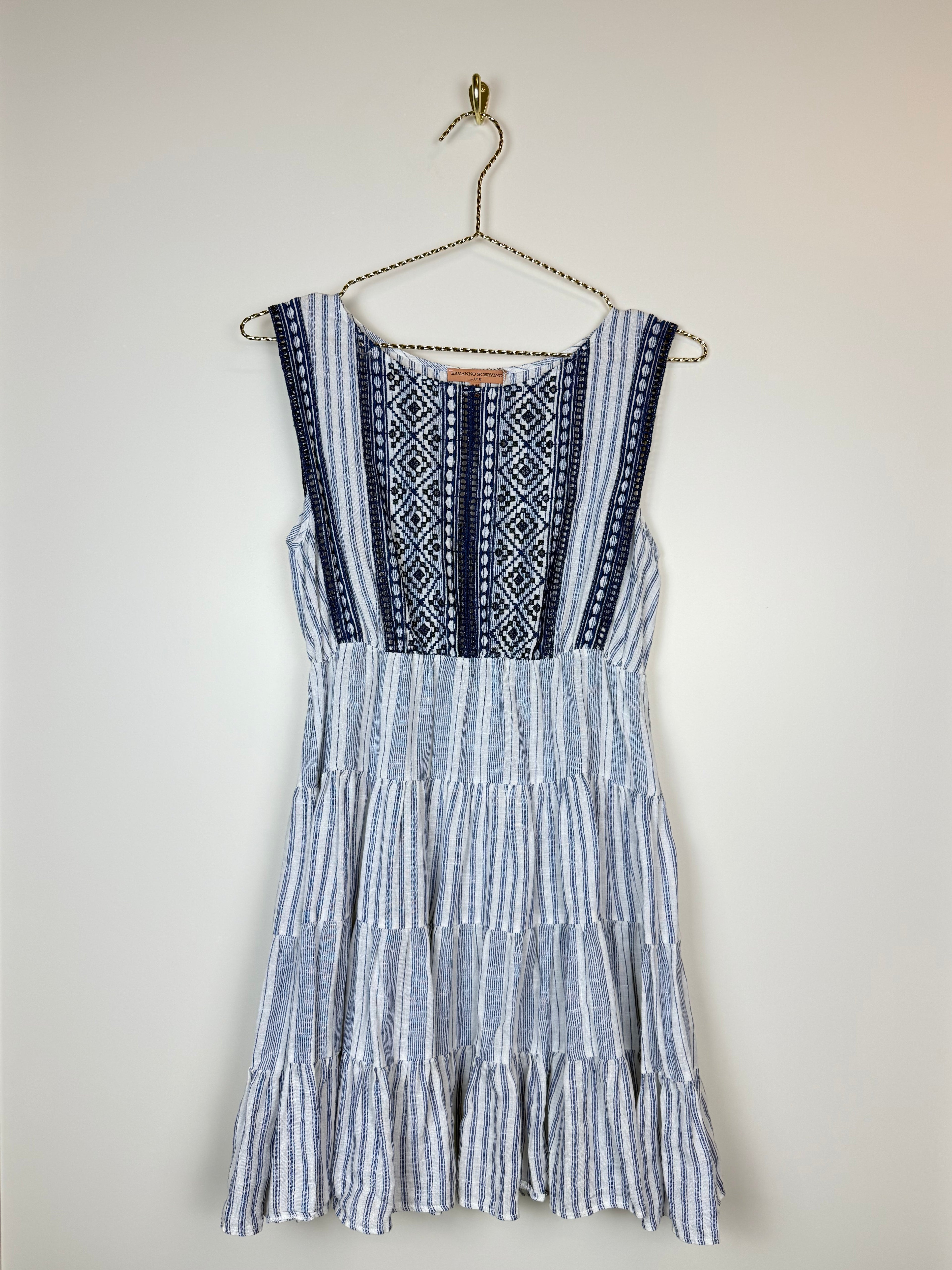 Ermanno Scervino Linen Dress Blue White Sz. XS