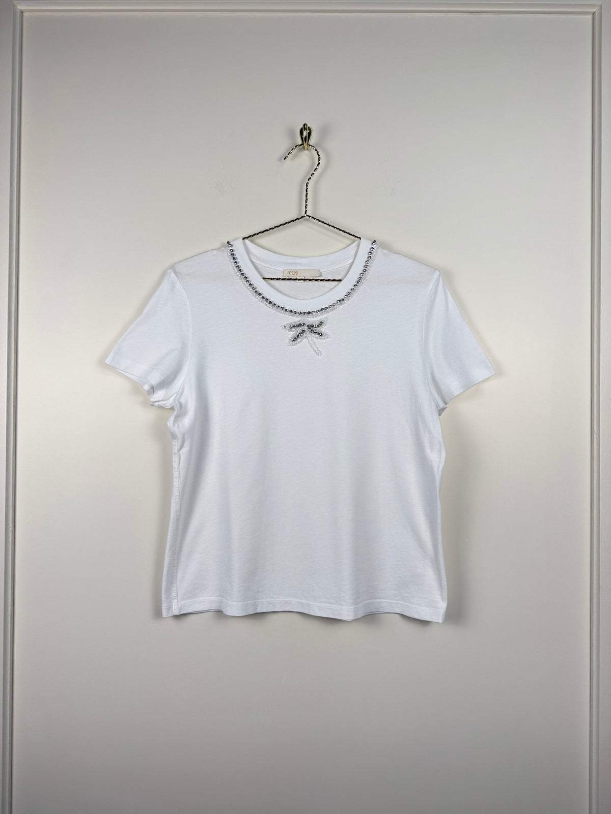 Maje T-Shirt mit Strass – Weiss – Gr. S (1)