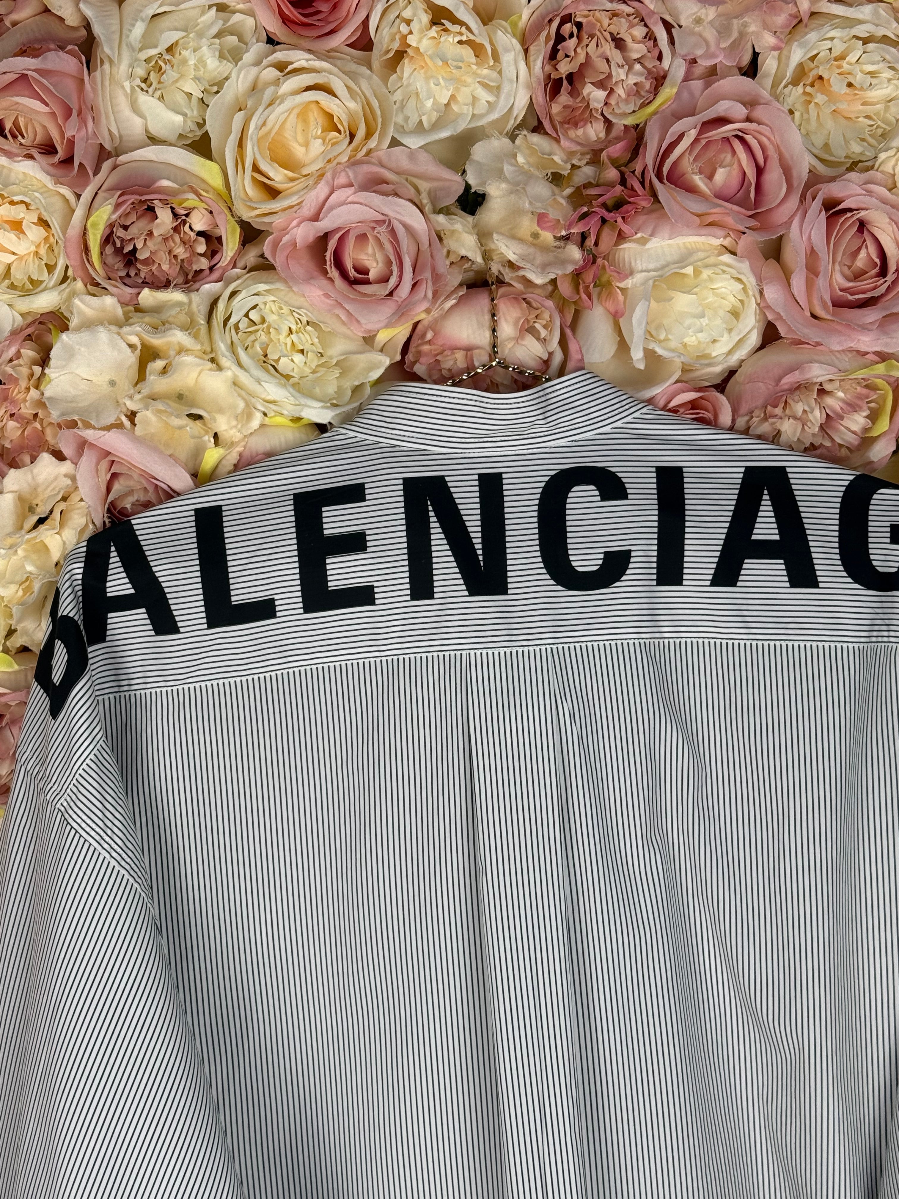 Balenciaga Oversized Striped Cotton Shirt White Blue Sz. 34 DE (36 FR)
