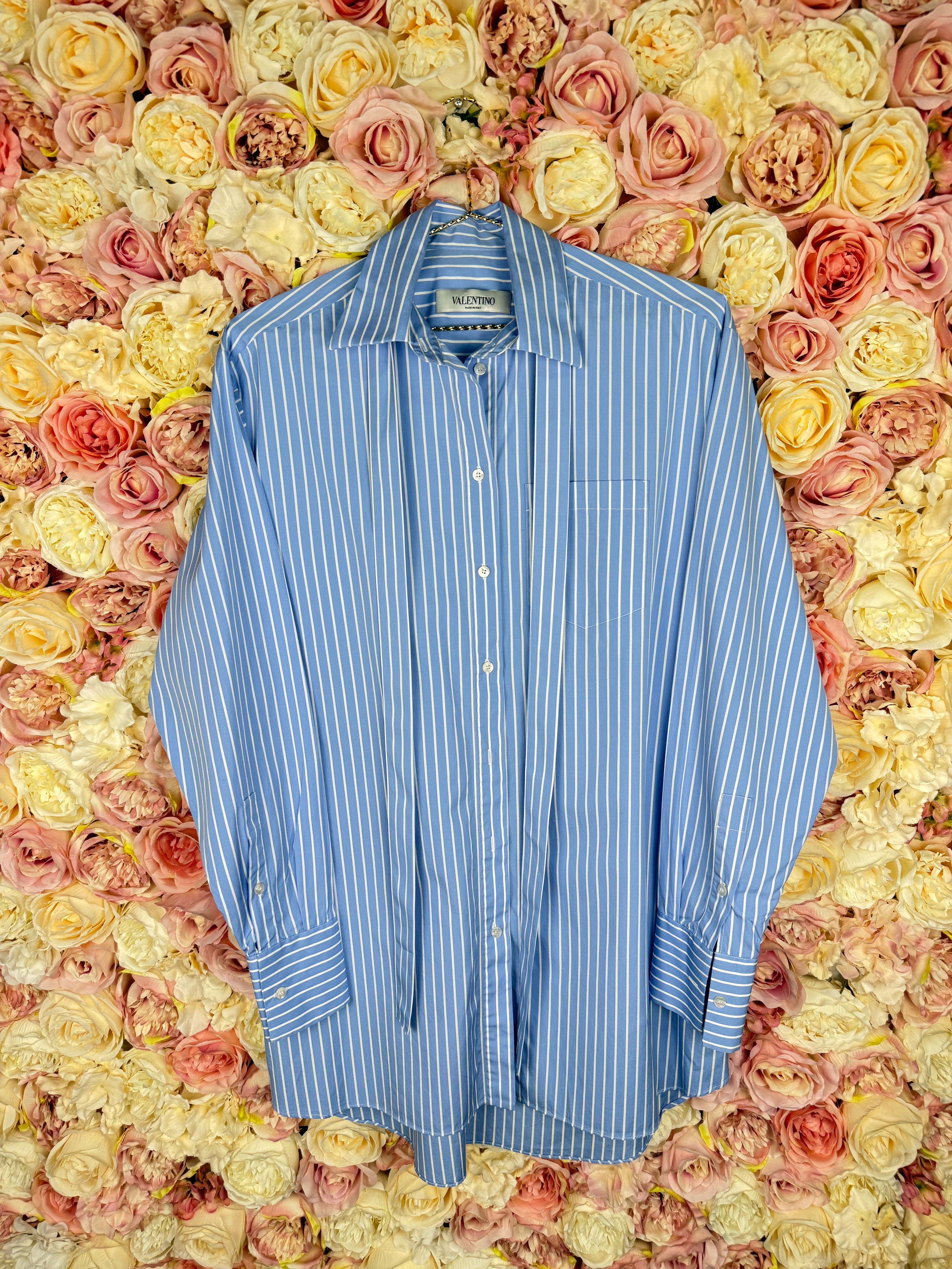 Valentino Oversized Striped Cotton Shirt Light Blue White Sz. 38 DE (42 IT)