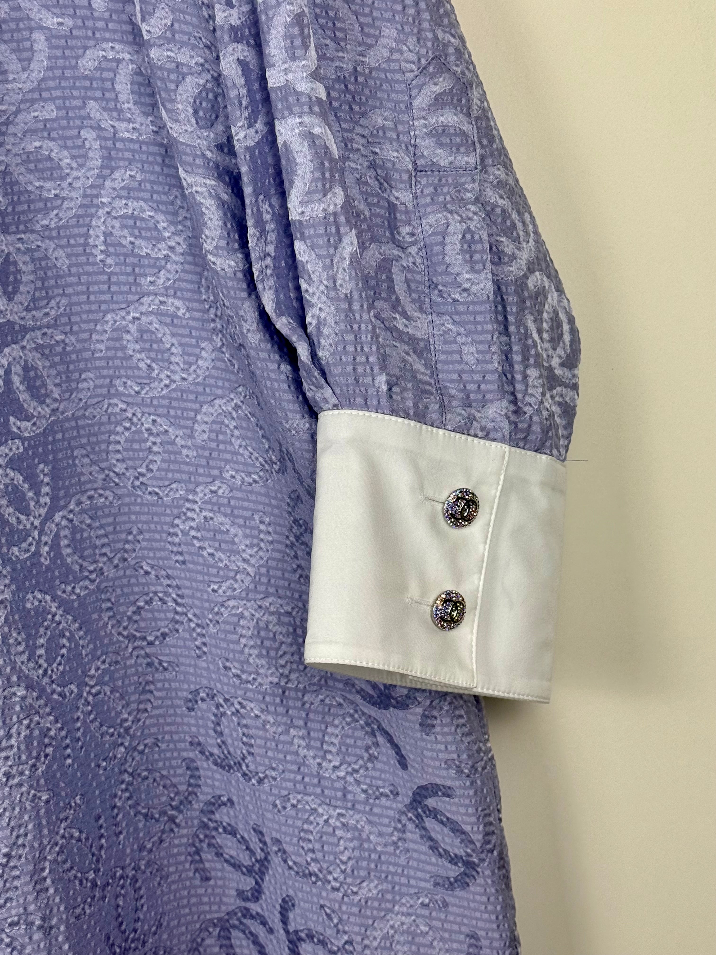 Chanel 2021 Long Silk Jacquard Blouse Lavender Sz. 46 DE (48 FR)