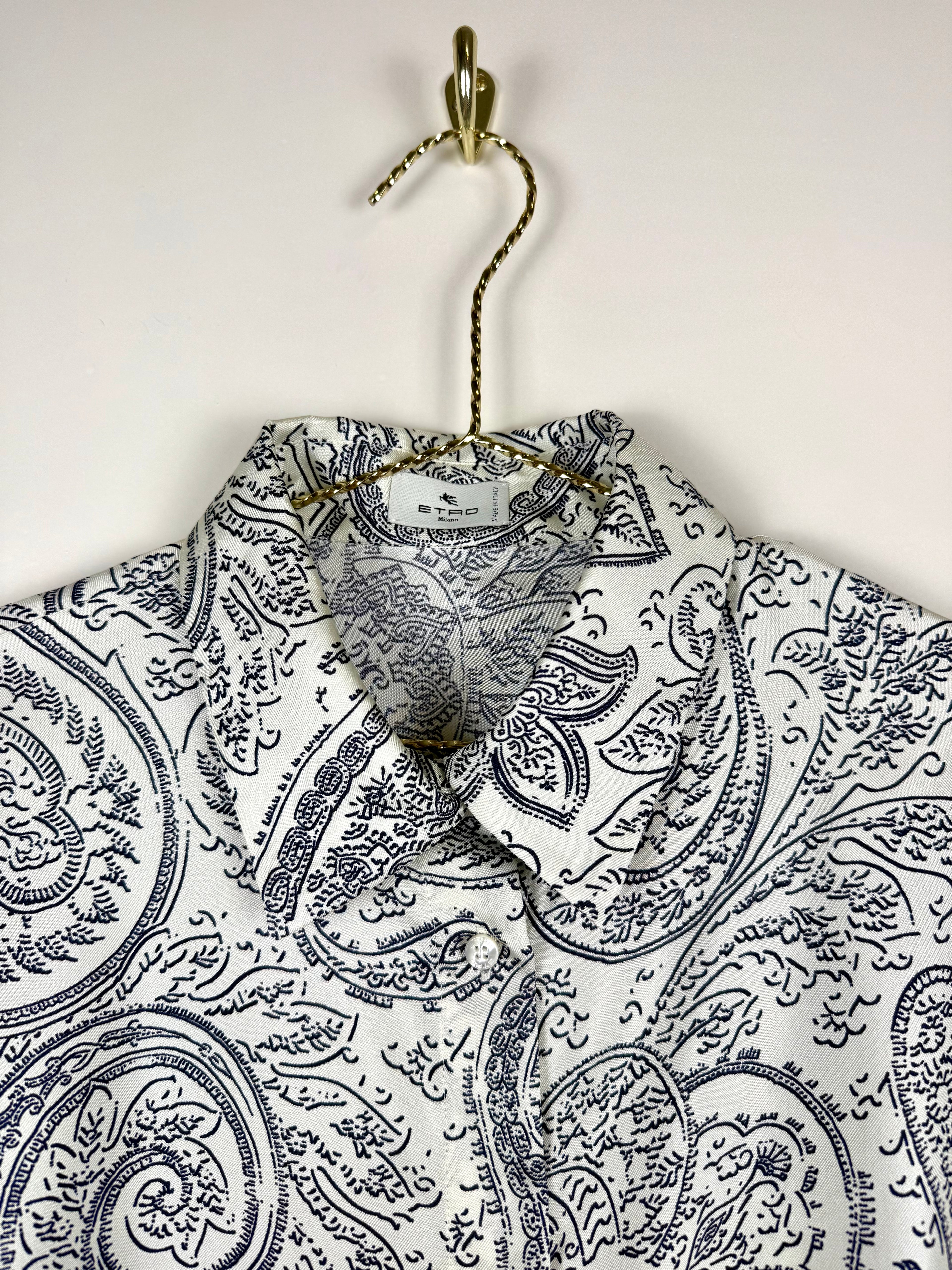 Etro Paisley Silk Blouse White Blue Sz. 40 DE (44 IT)
