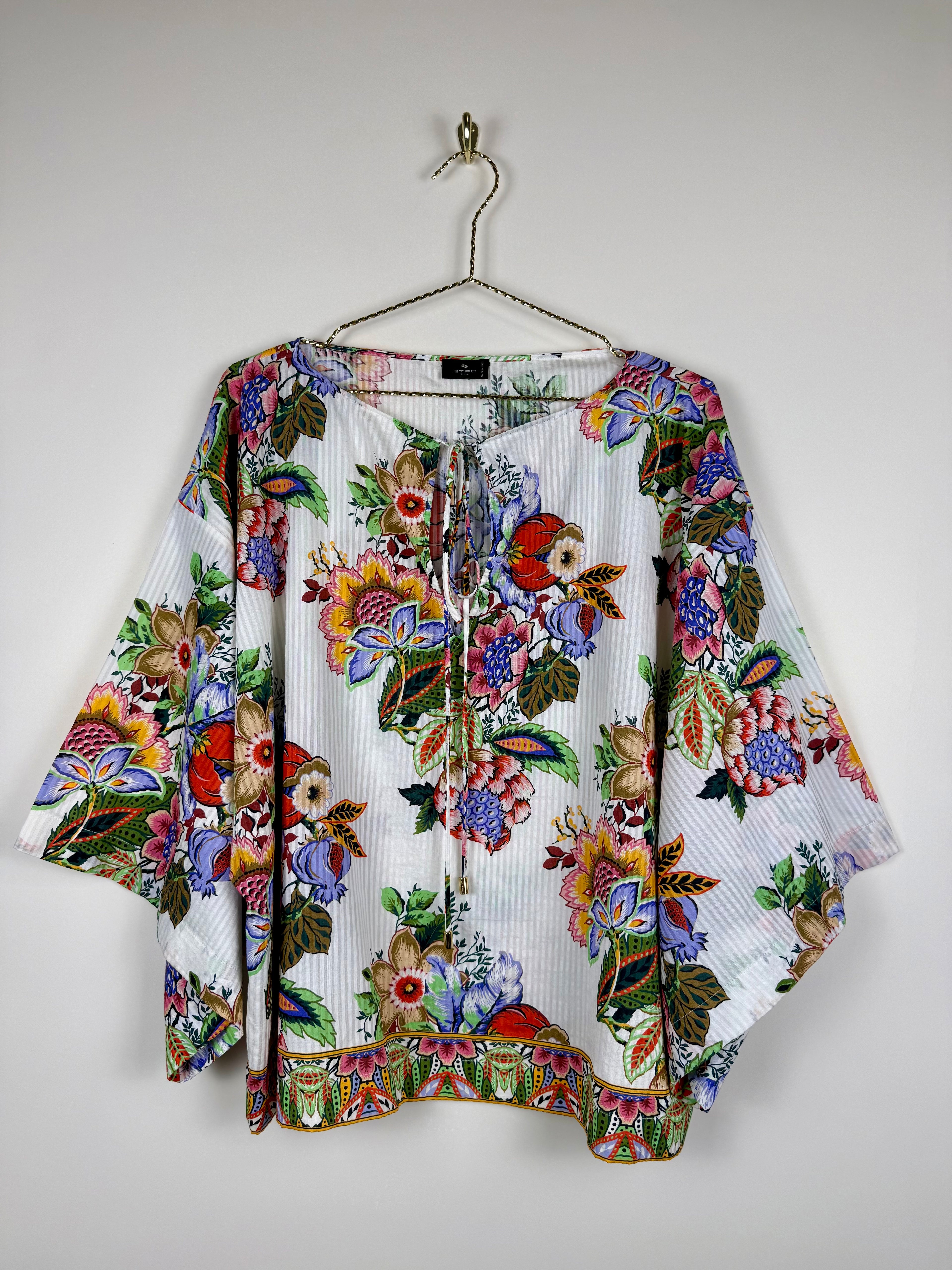 Etro Oversized Cotton Silk Blouse White Multi Sz. 38 DE (42 IT)