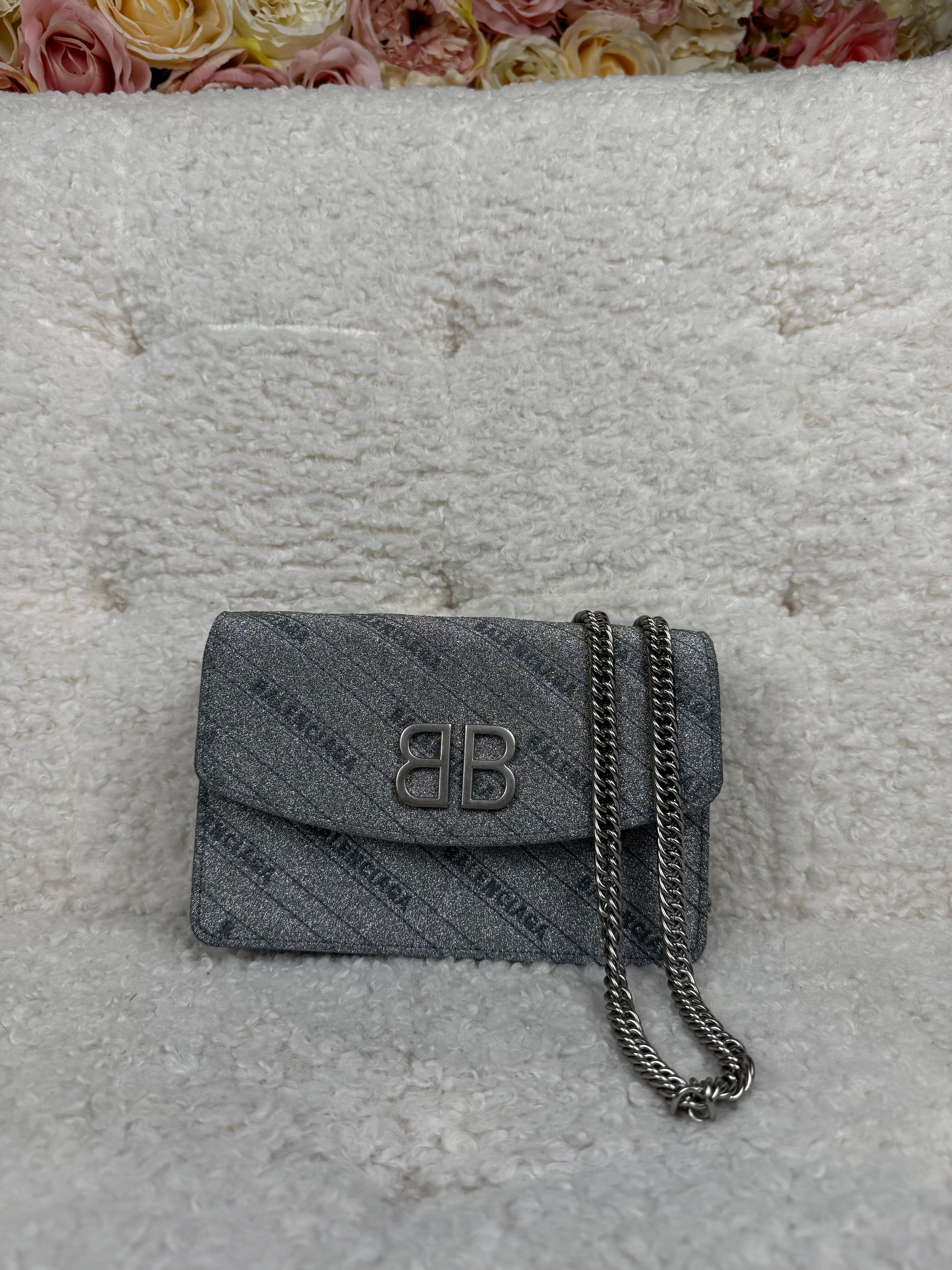 Balenciaga BB Chain Crossbody Bag Silver