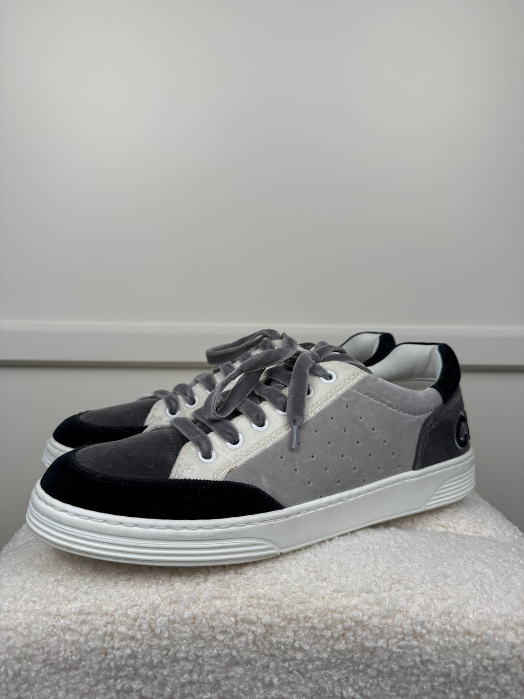 Chanel Velvet Sneakers Black Grey White Sz. 40 EU