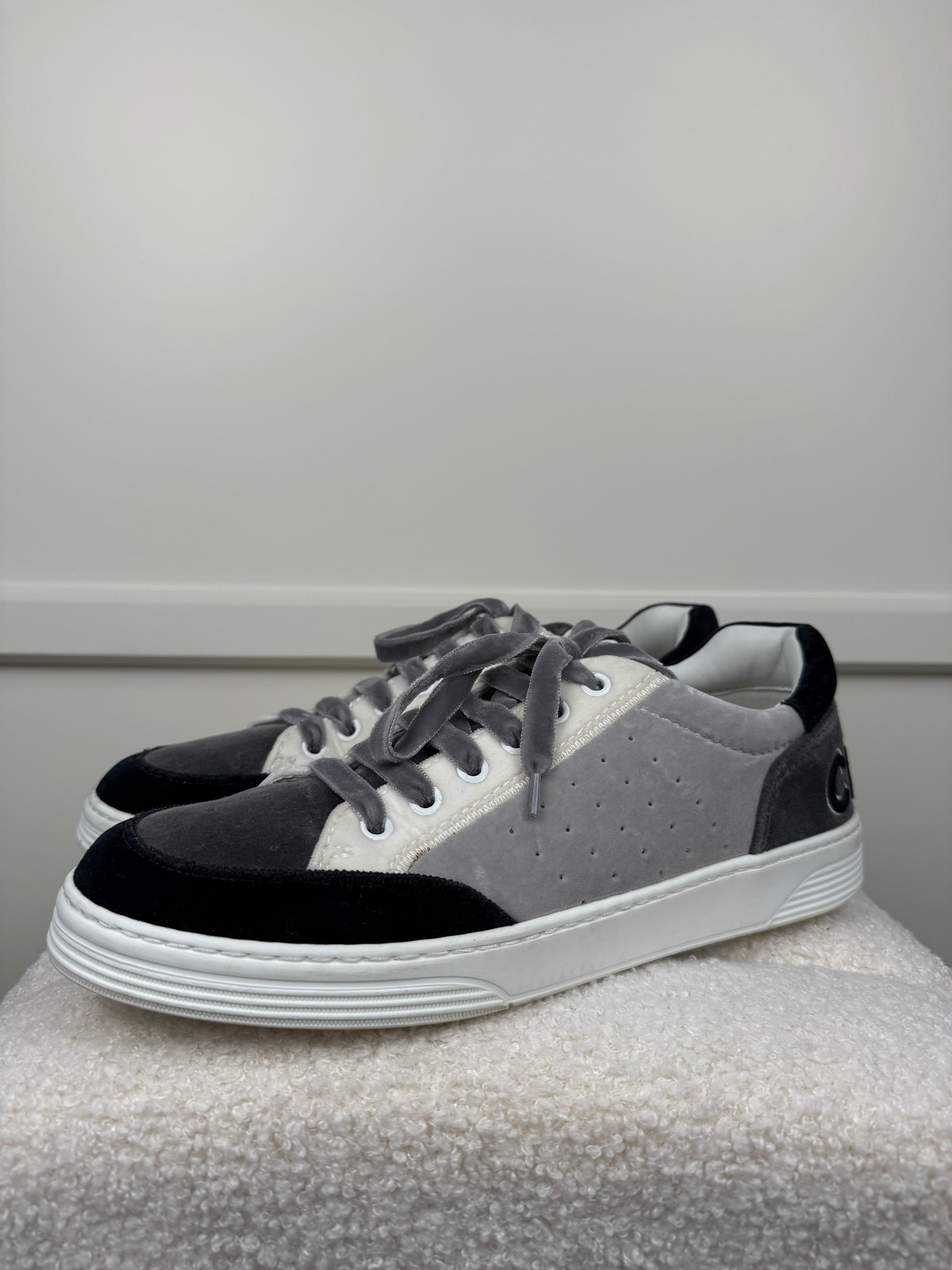Chanel Velvet Sneakers Black Grey White Sz. 40 EU