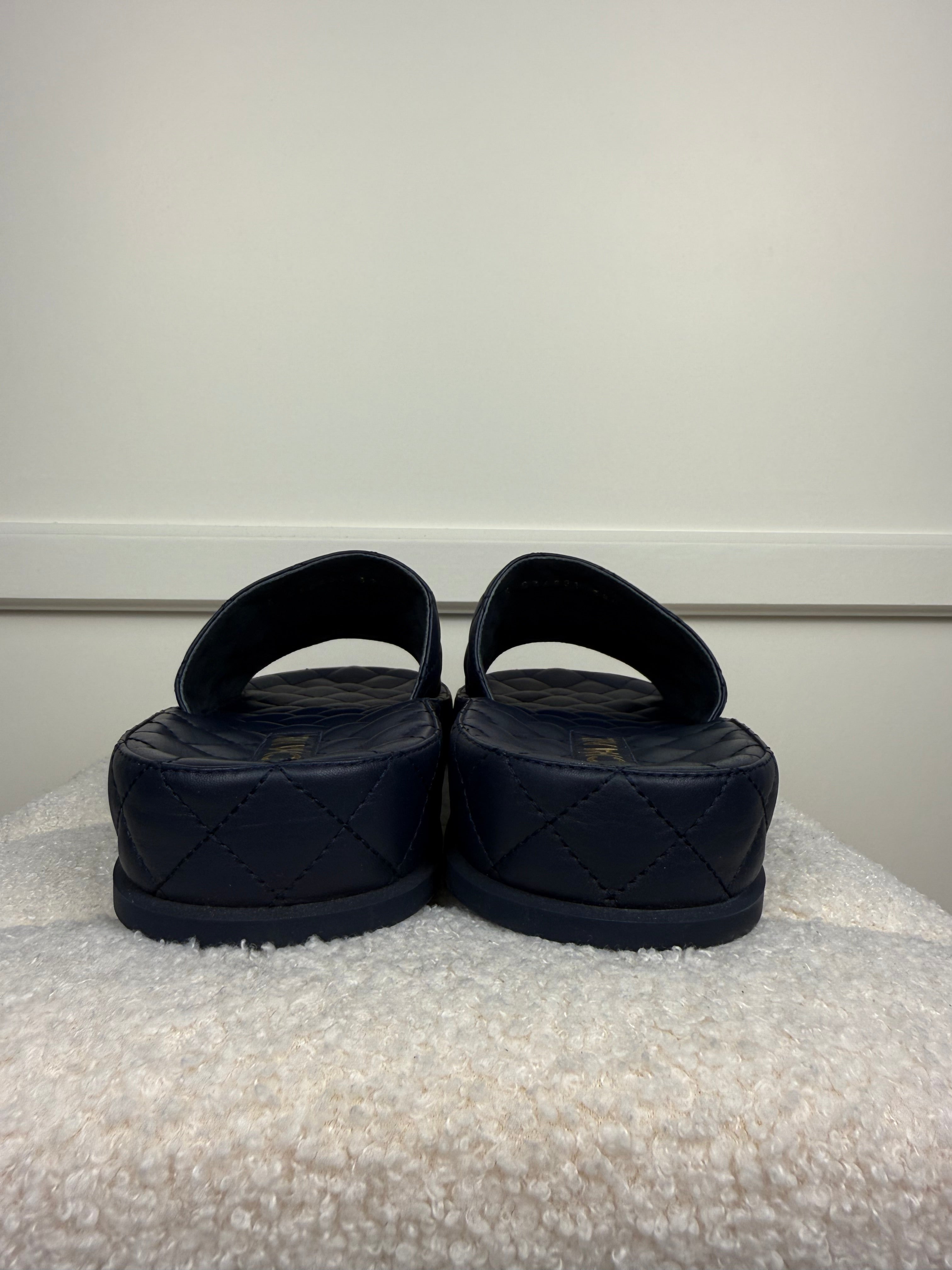 Chanel Quilted Lambskin Sandals Dark Blue Sz. 39 EU