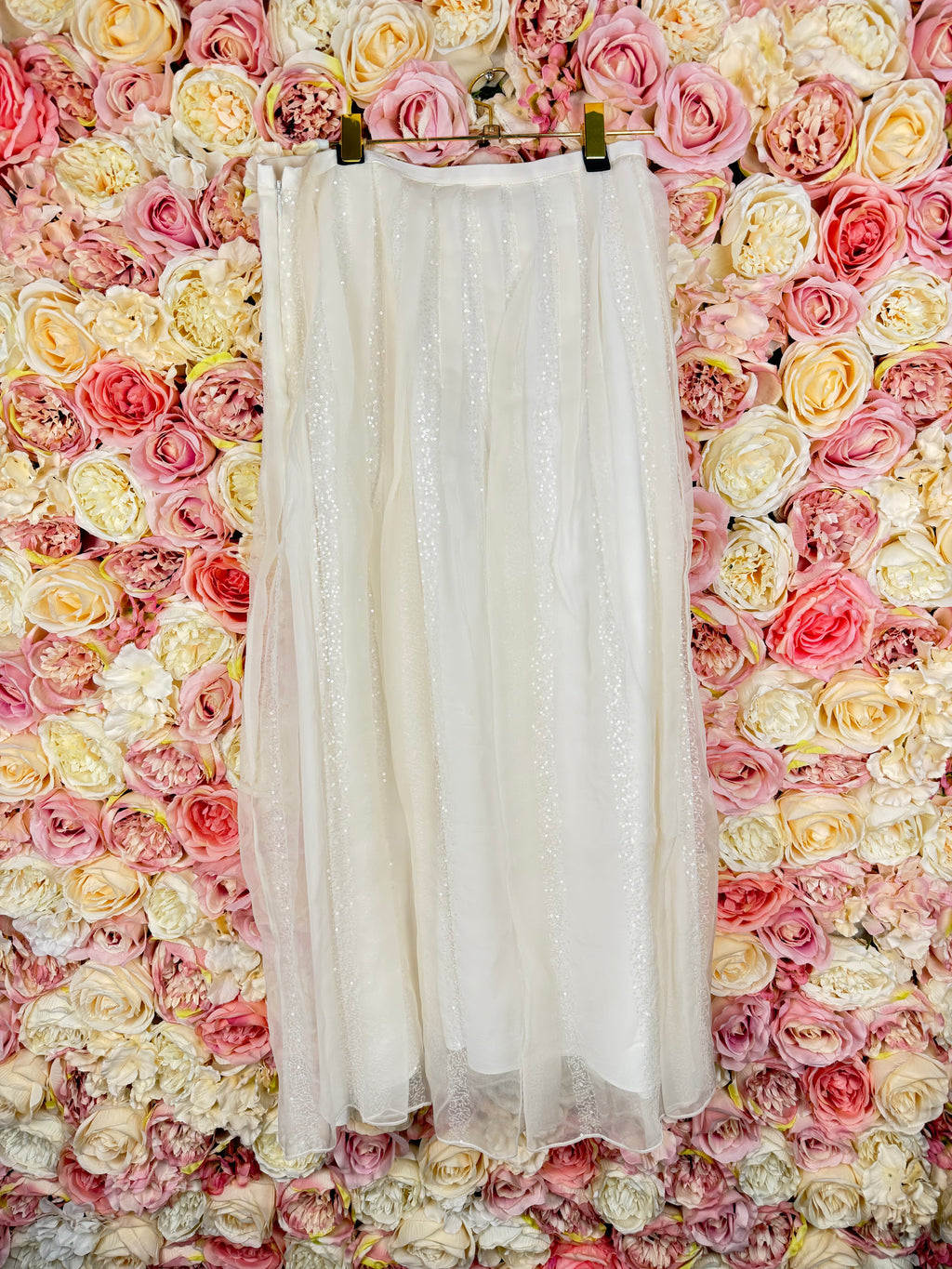 Brunello Cucinelli Silk Skirt with Sequins White Sz. 38 DE (42 IT)