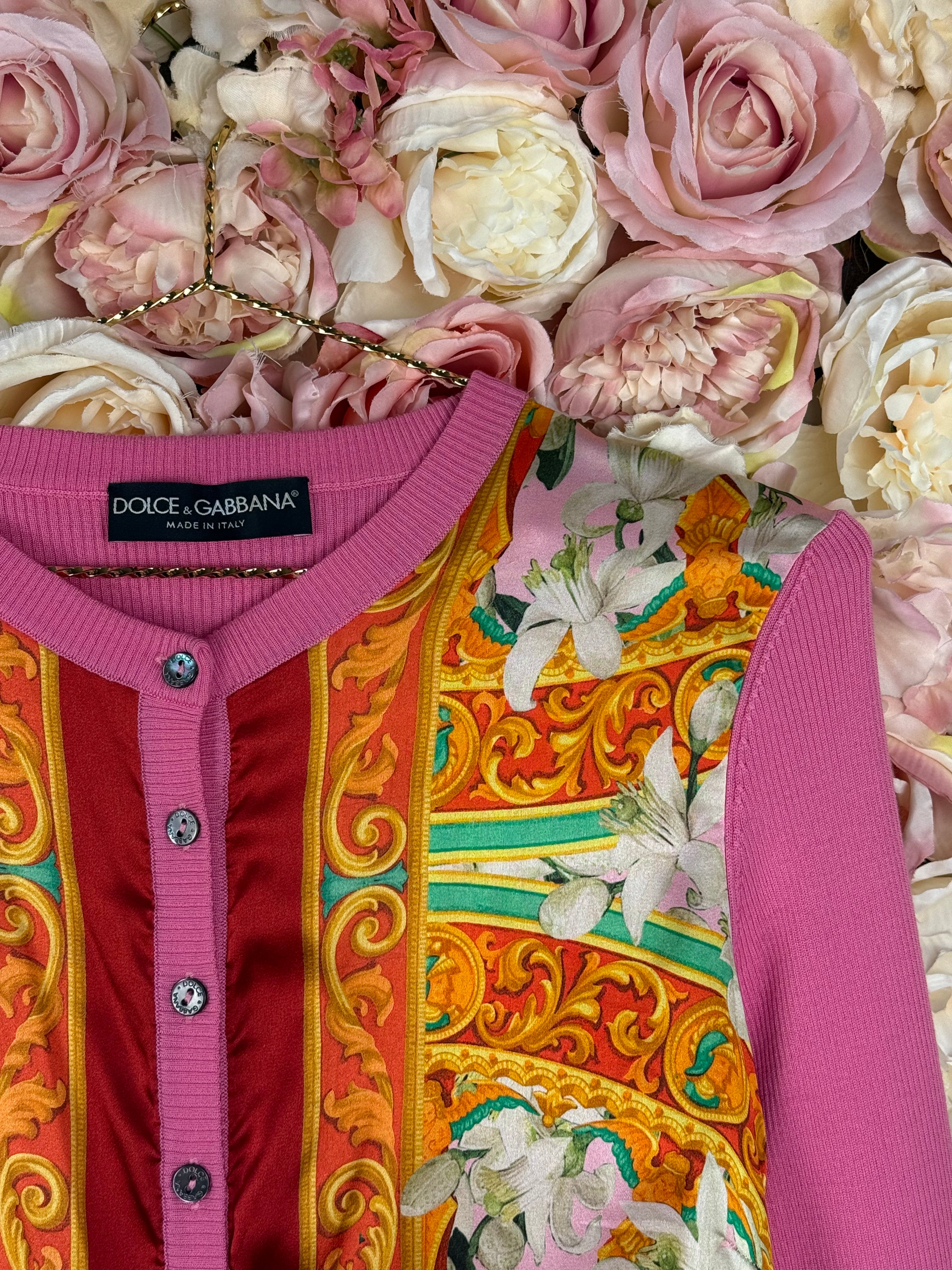 Dolce & Gabbana SIlk & Wool Cardigan Pink Multi Sz. 38 DE (42 IT)