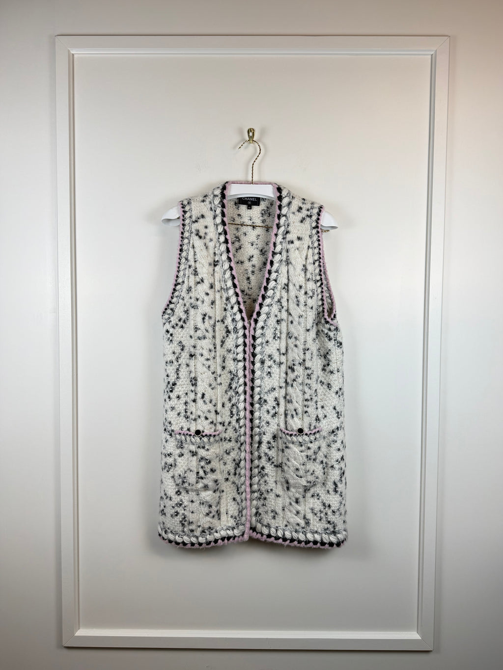 Chanel lange Strickweste mit Zopfdetails – Weiss – Gr. 40 DE (42 FR)