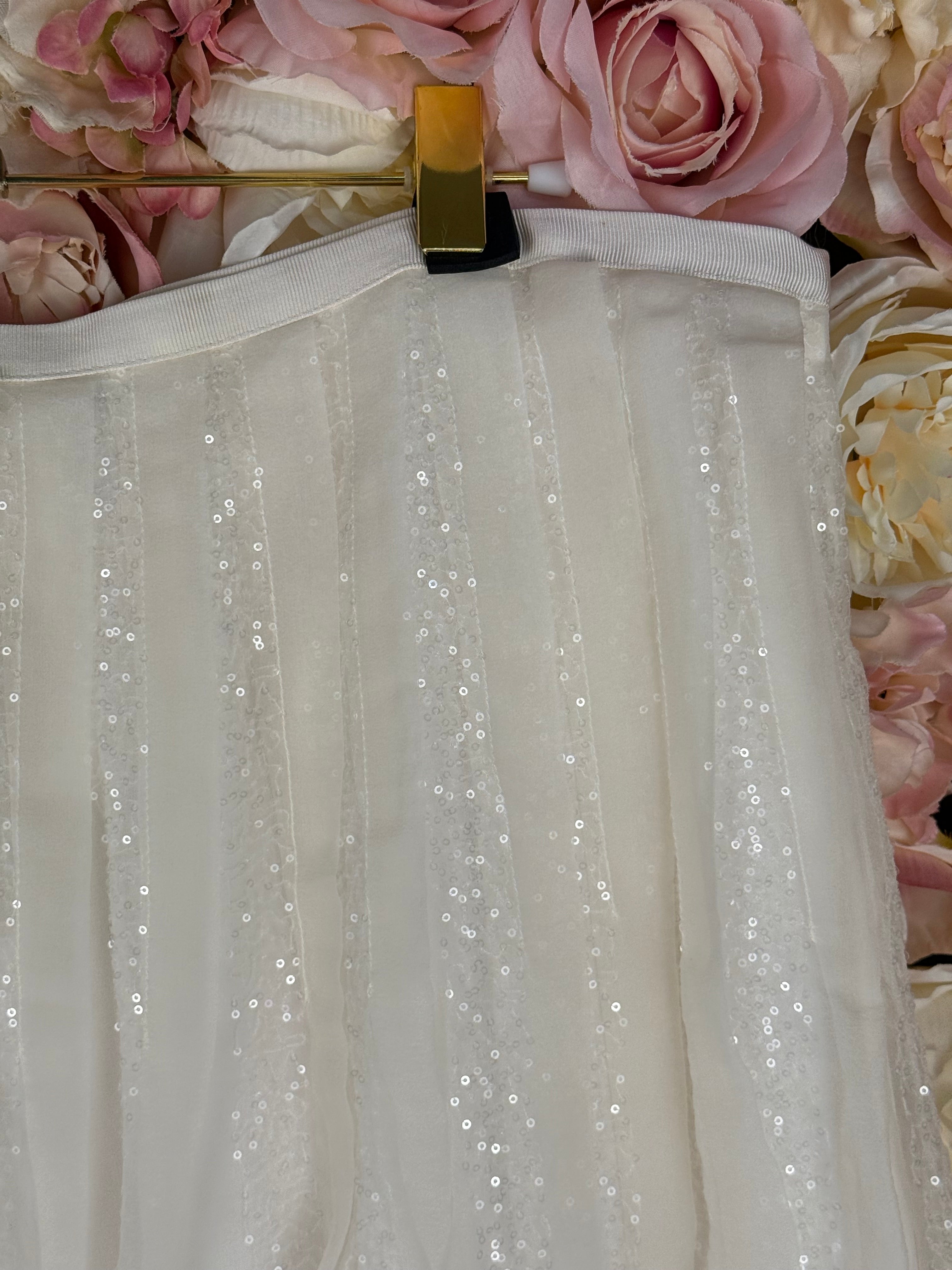 Brunello Cucinelli Silk Skirt with Sequins White Sz. 38 DE (42 IT)