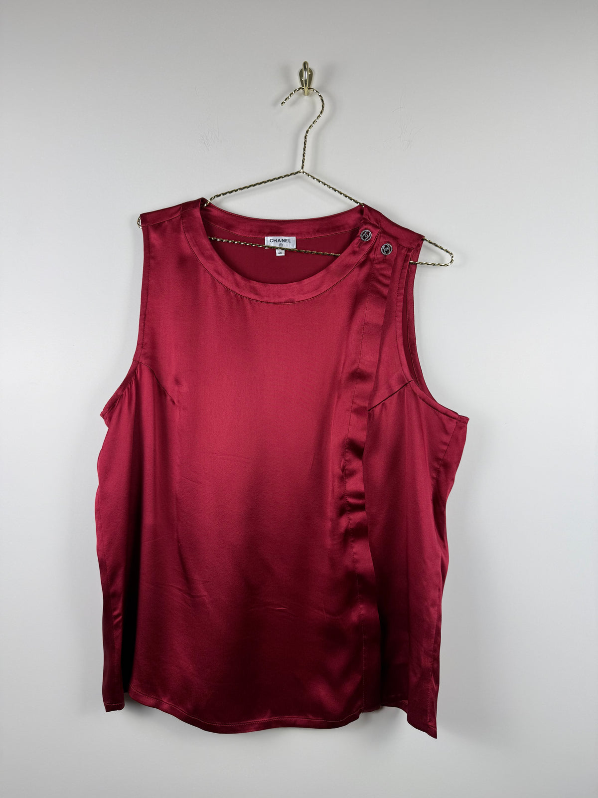 Chanel Seidenbluse mit floralem Print – Bordeaux – Gr. 44 DE (46 FR)
