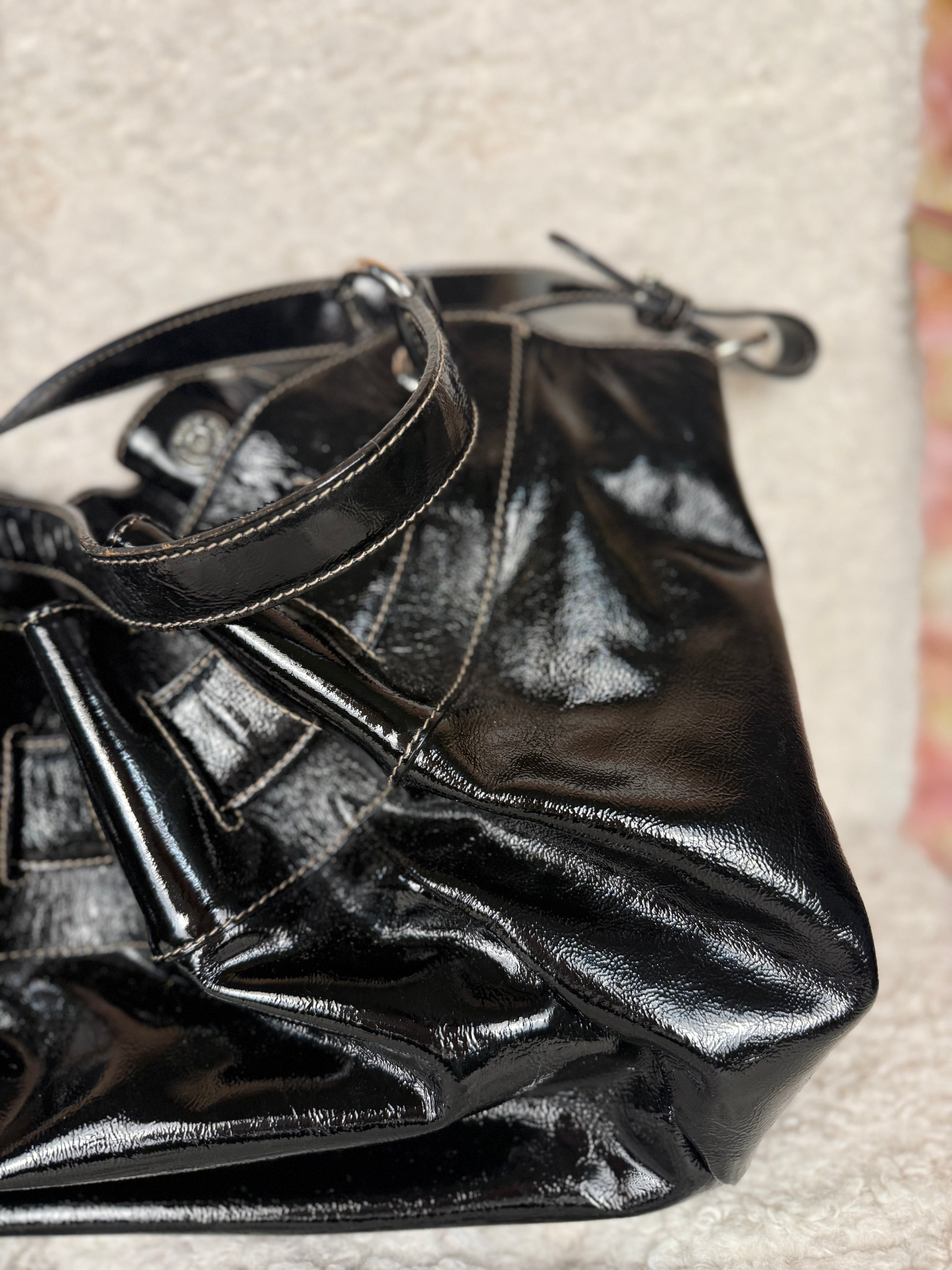 Furla Ruffle Patent Leather Bag Black