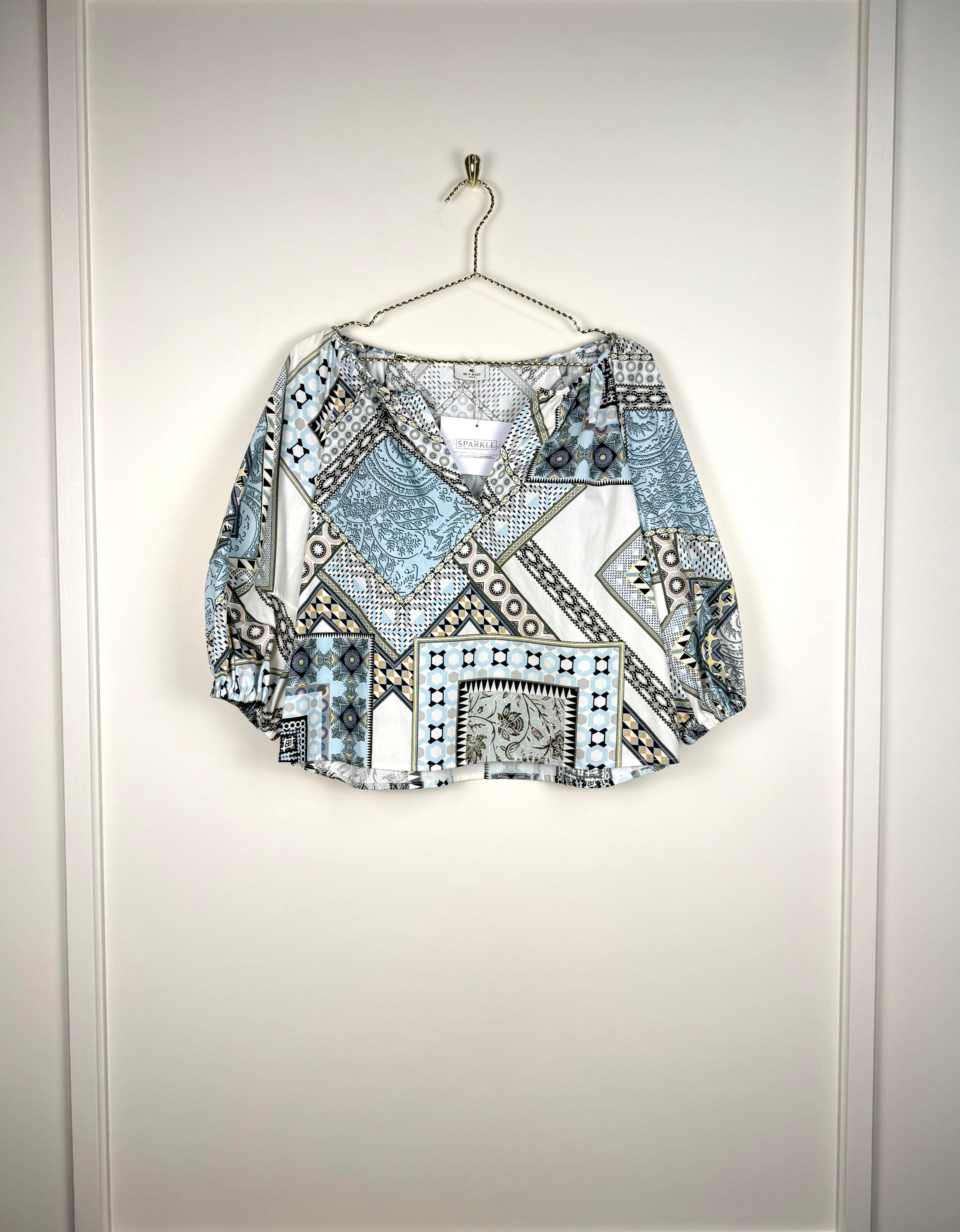 Etro Cotton Blouse White Blue Sz. 34 DE