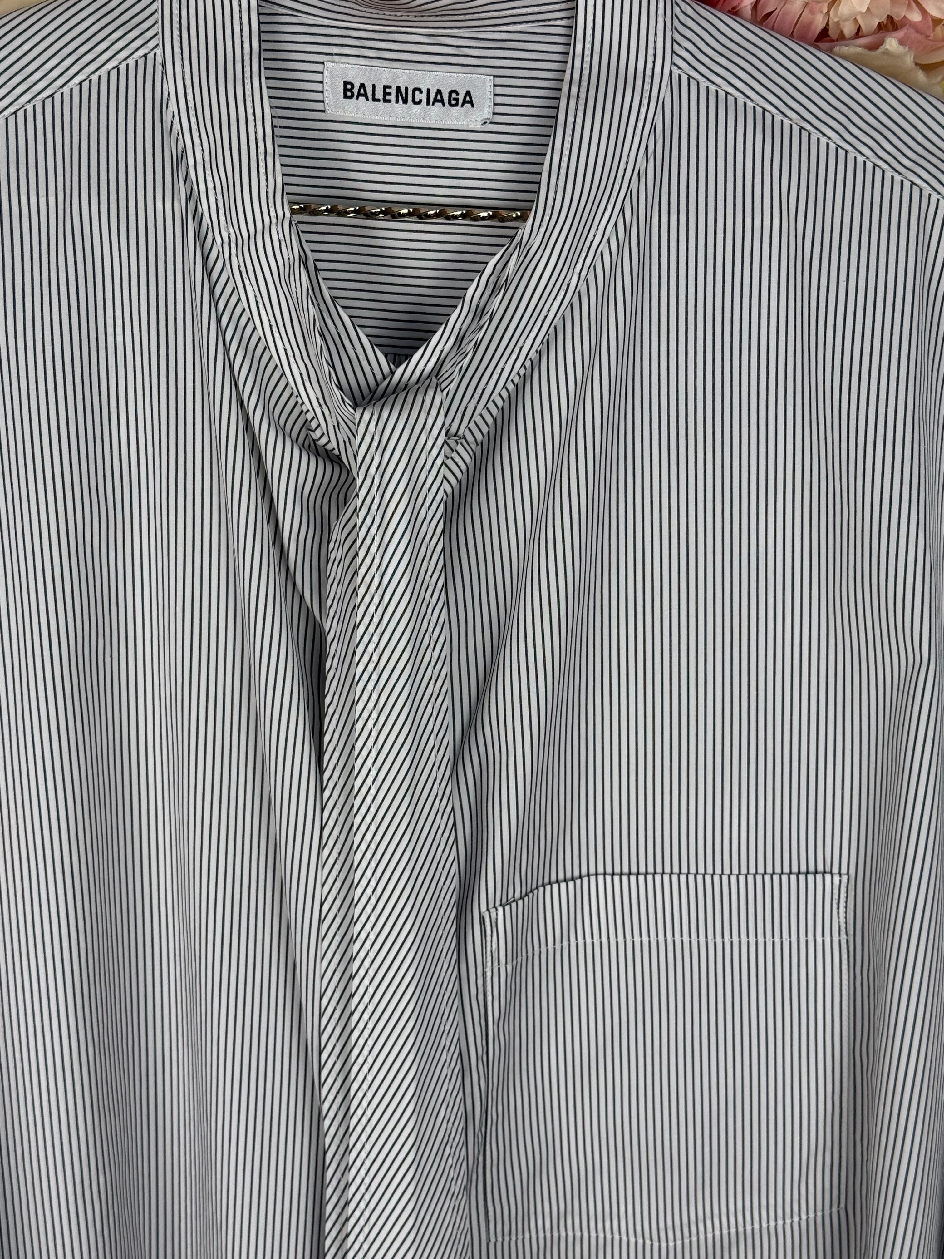 Balenciaga Oversized Striped Cotton Shirt White Blue Sz. 34 DE (36 FR)