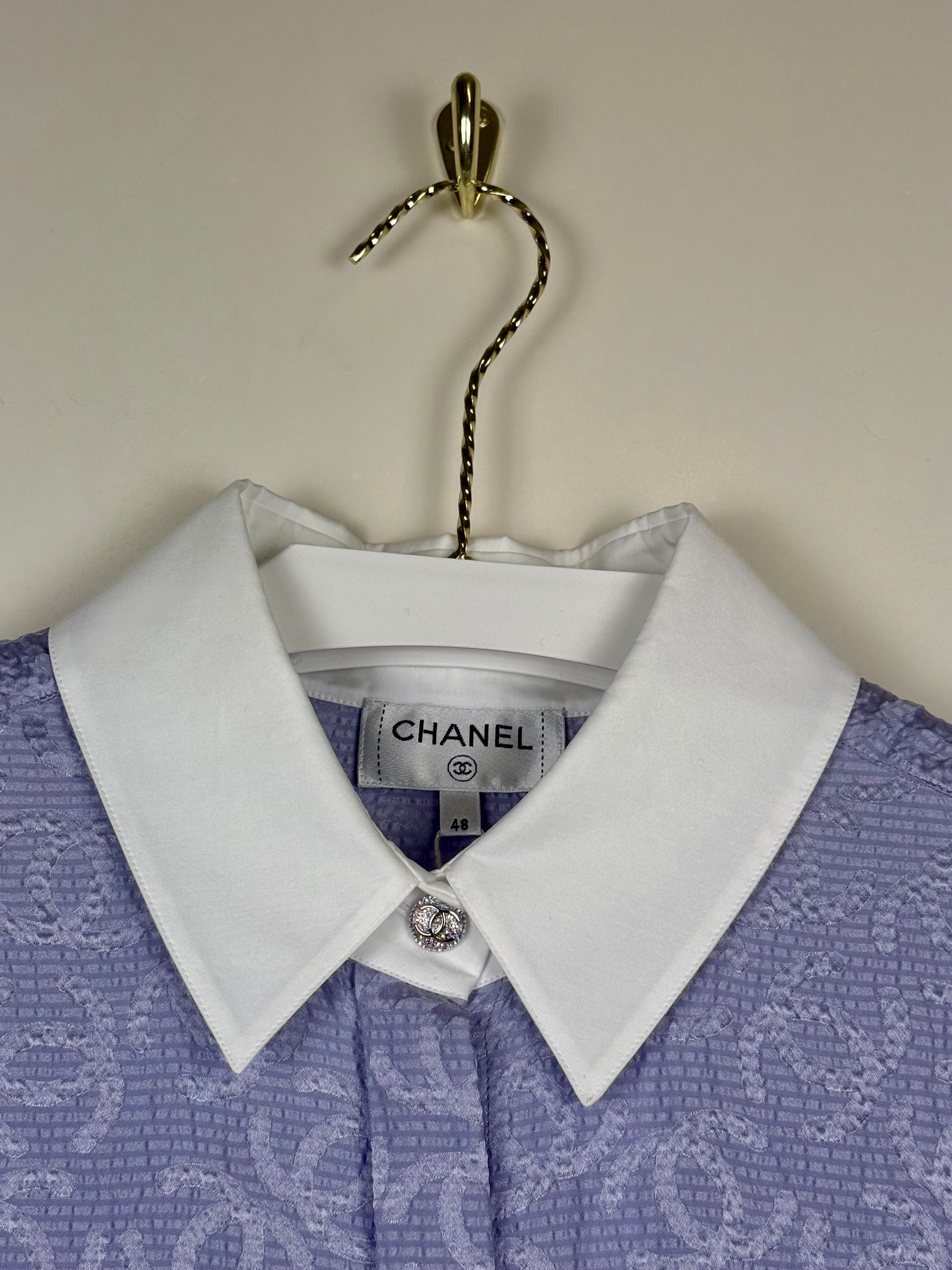 Chanel 2021 Long Silk Jacquard Blouse Lavender Sz. 46 DE (48 FR)