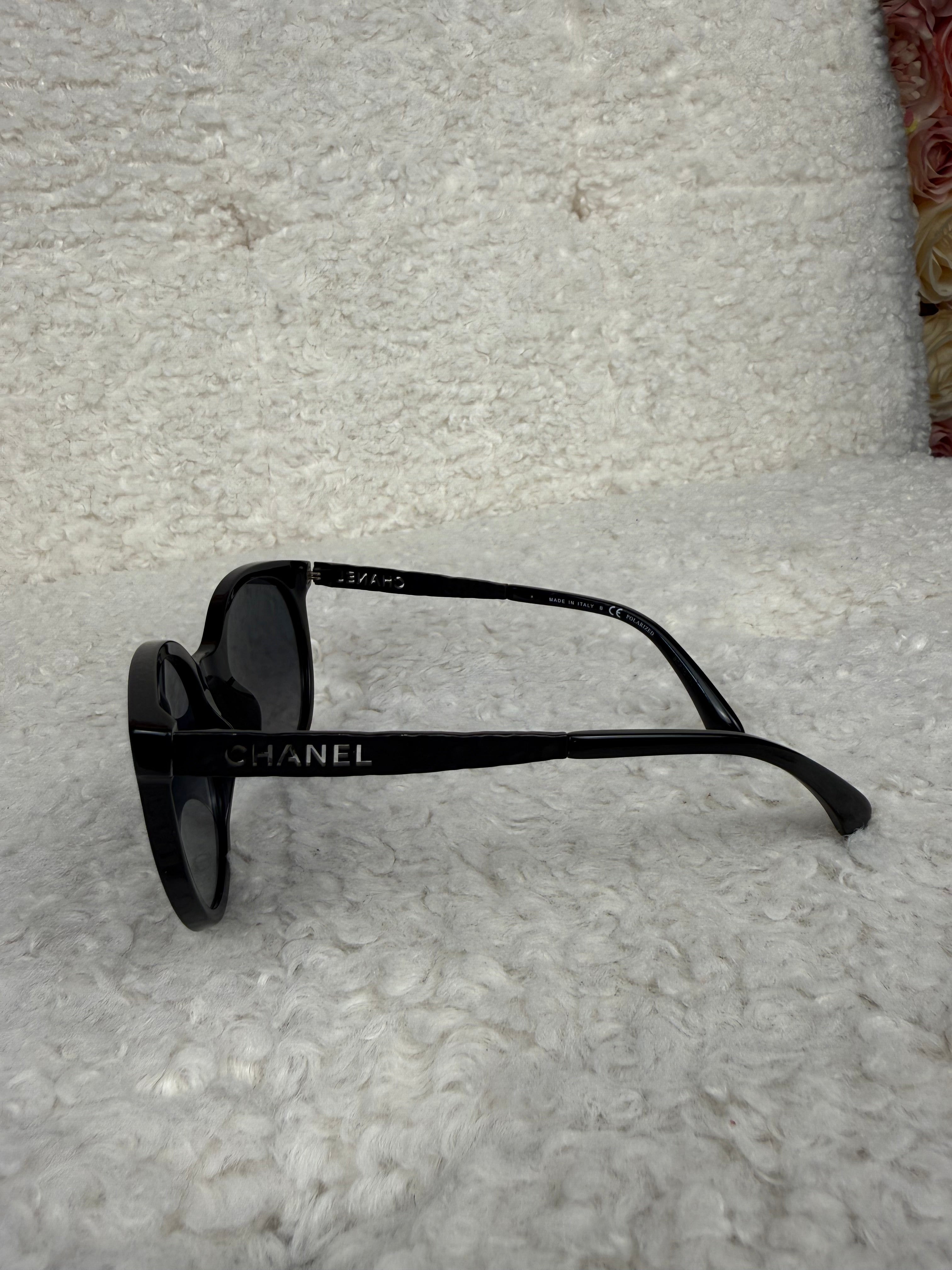 Chanel Sunglasses Metal on Side Black