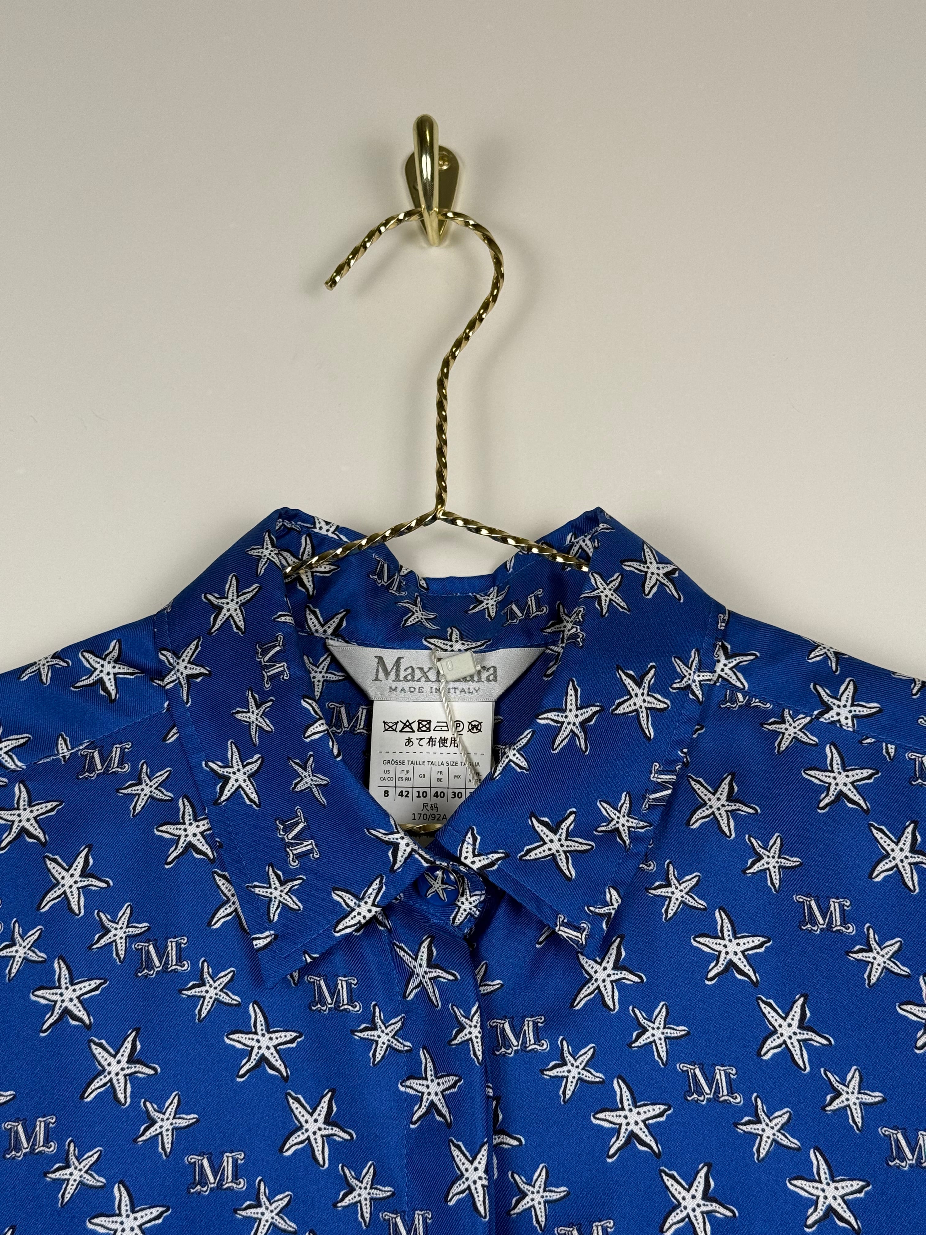 Max Mara Silk Blouse Blue Multi Sz. 38 DE