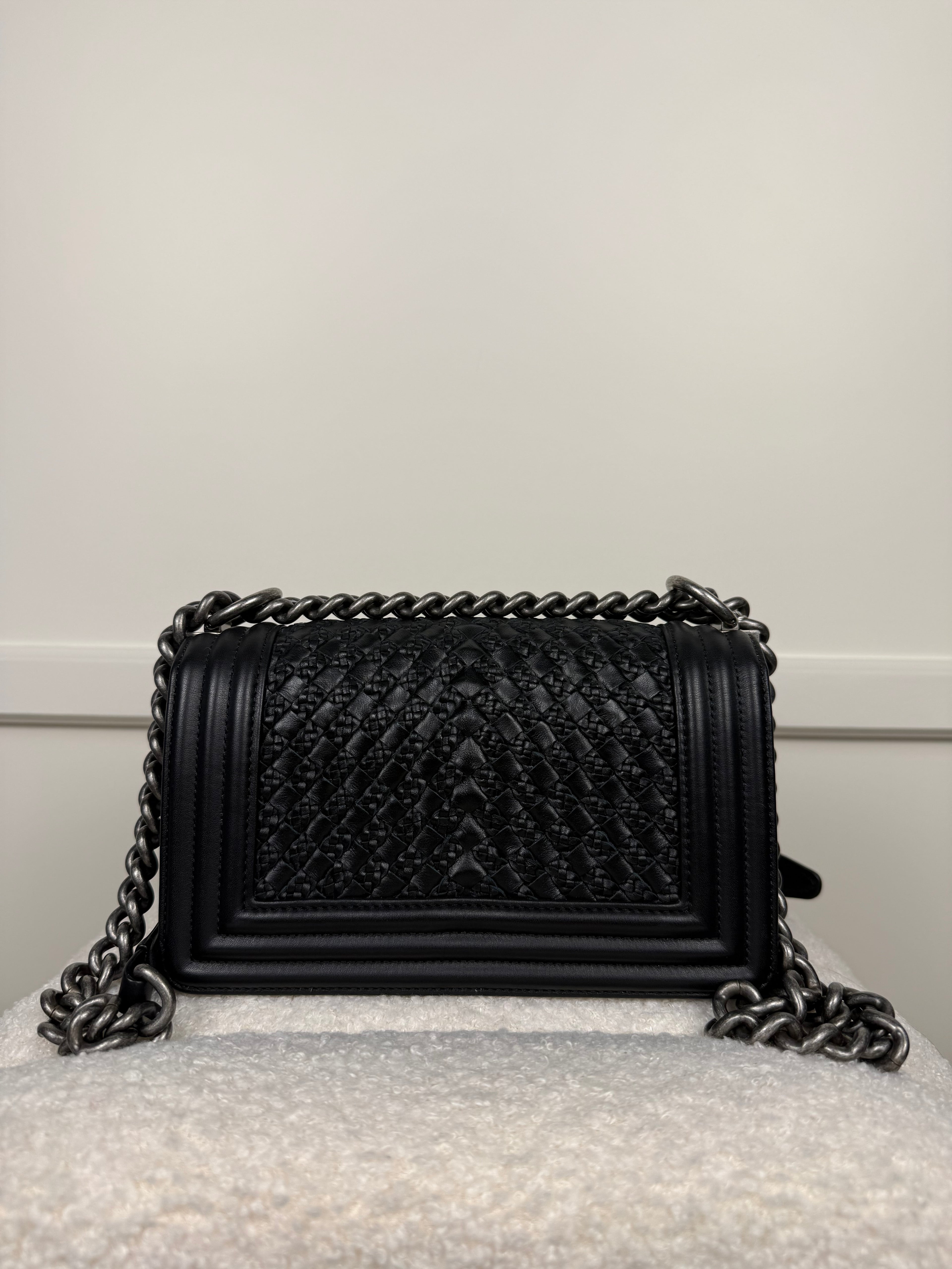 Chanel Lambskin Braided Woven Small Boy Bag Black