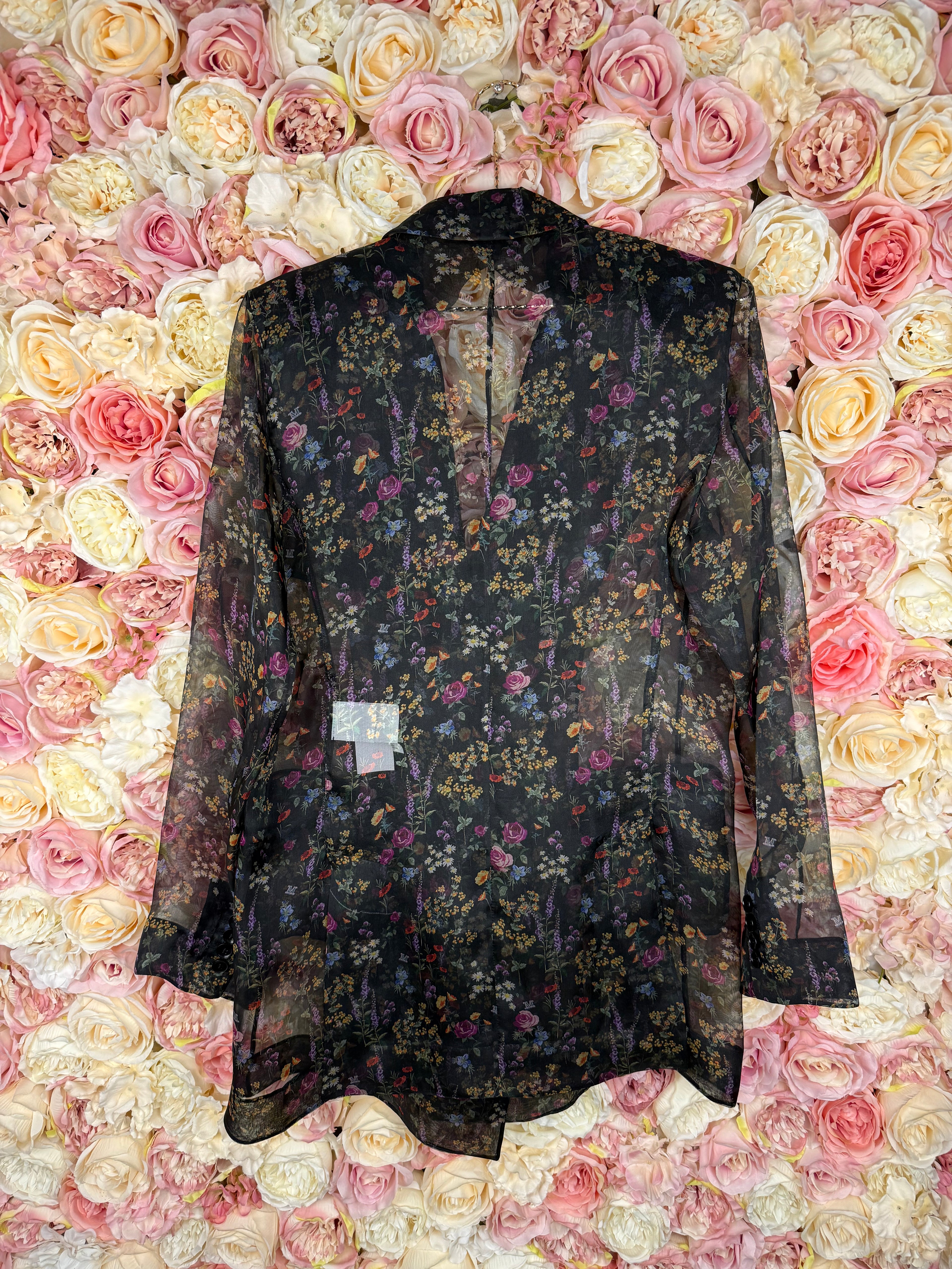 Max Mara Jabot Silk Organza Jacket Black Multi Sz. 40 DE (44 IT)