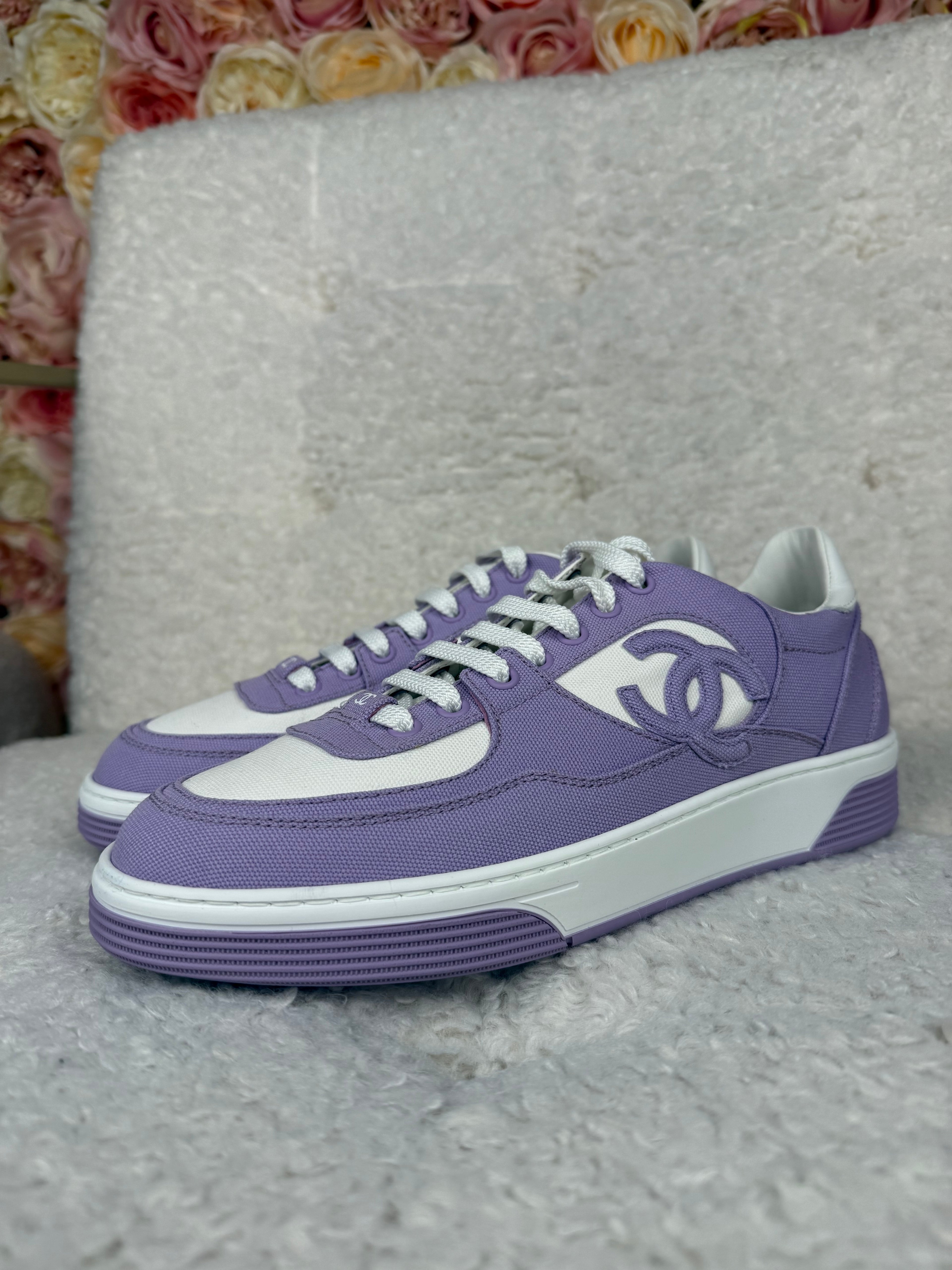 Chanel Canvas Sneakers Purple White Sz. 39.5 EU