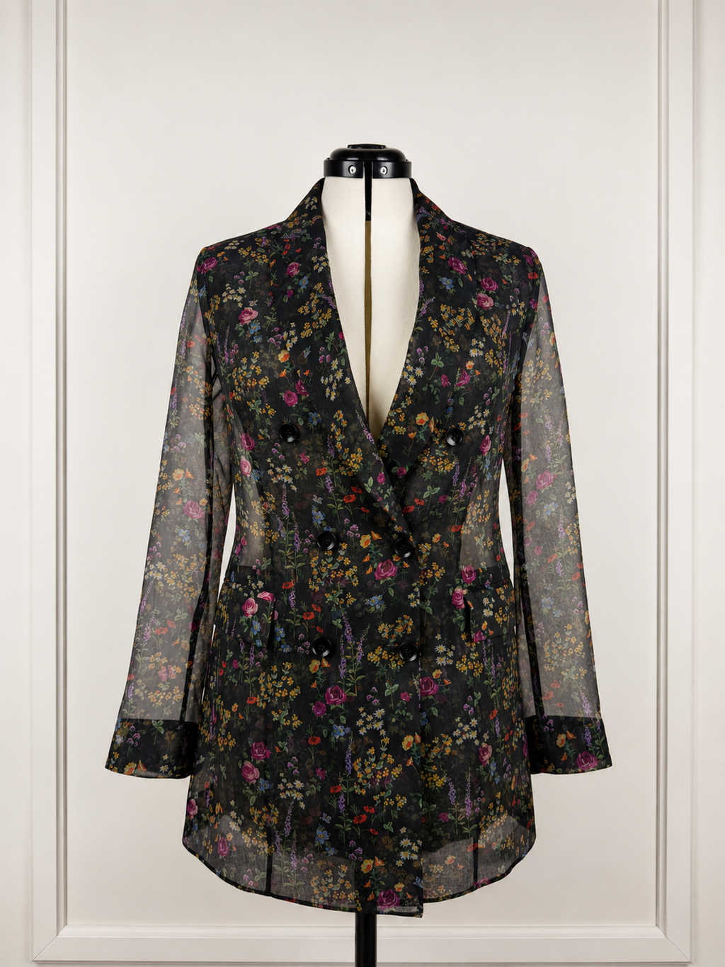 Max Mara Jabot Silk Organza Jacket Black Multi Sz. 40 DE (44 IT)