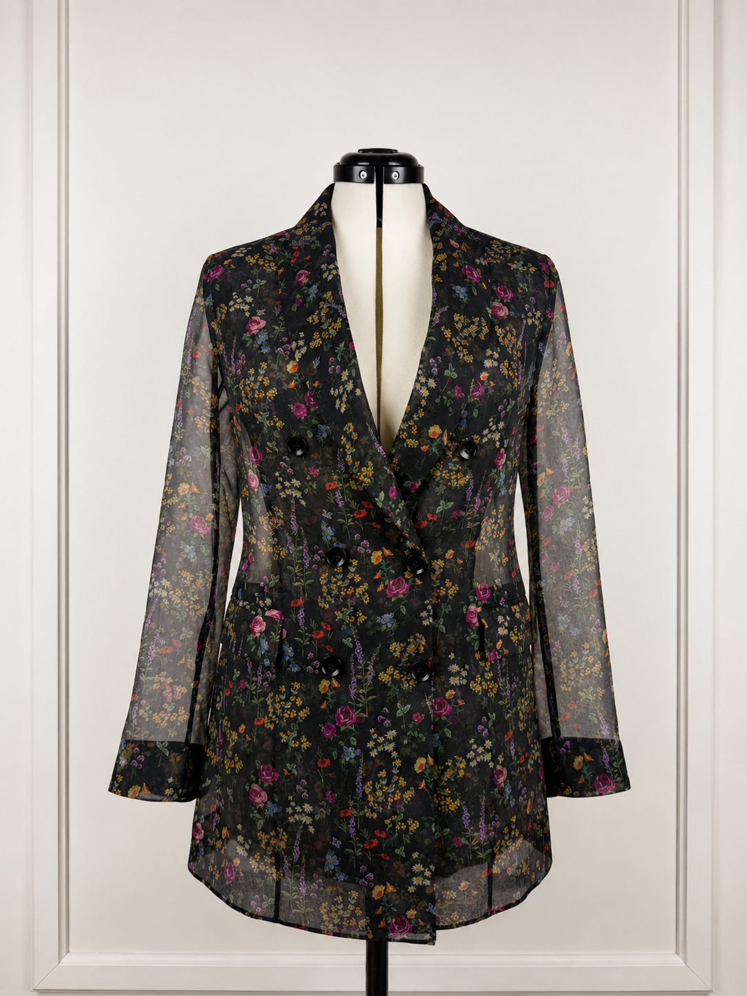 Max Mara Jabot Silk Organza Jacket Black Multi Sz. 40 DE (44 IT)