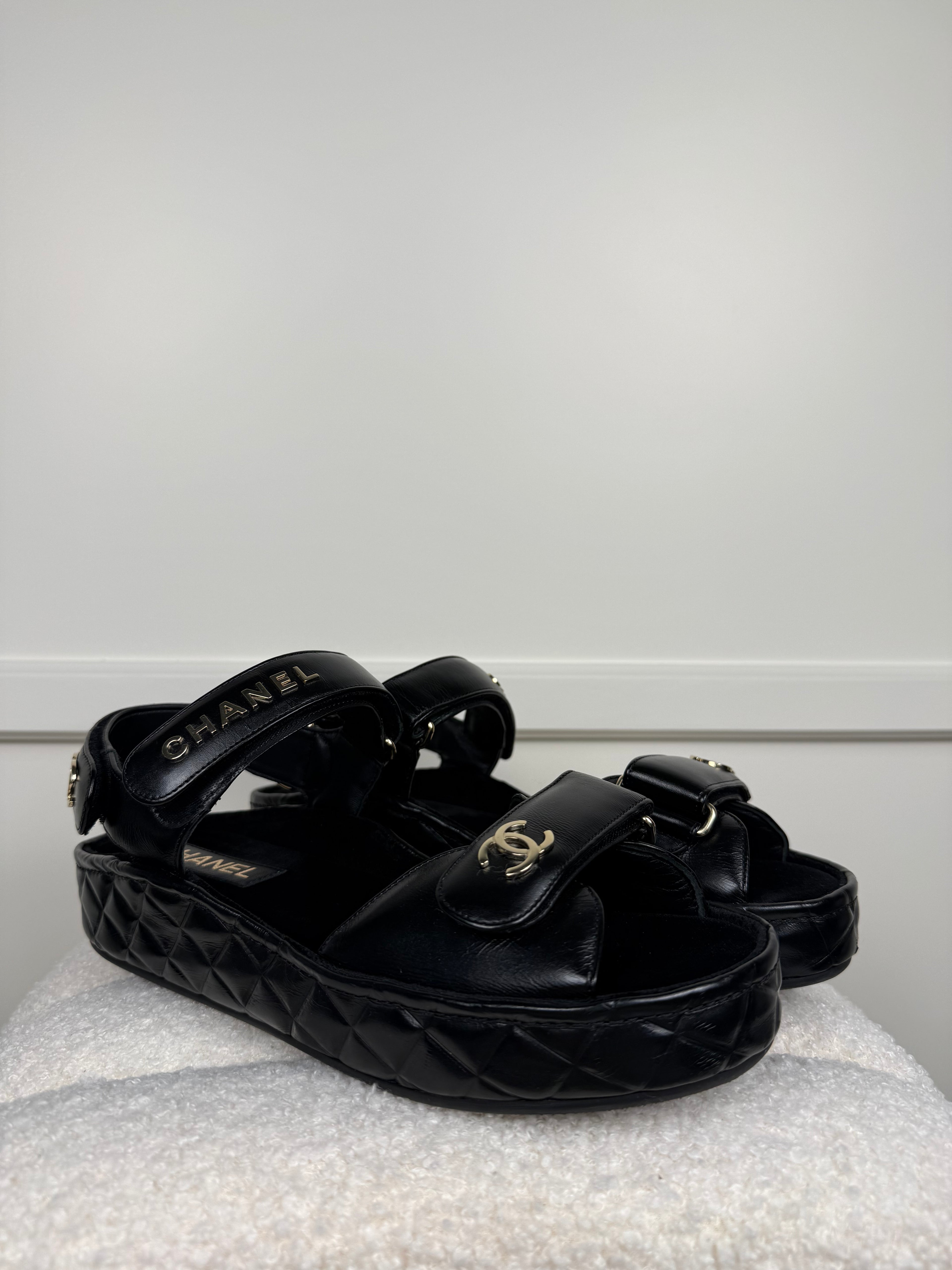 Chanel 2021 Leather Sandals Black Sz. 40 EU