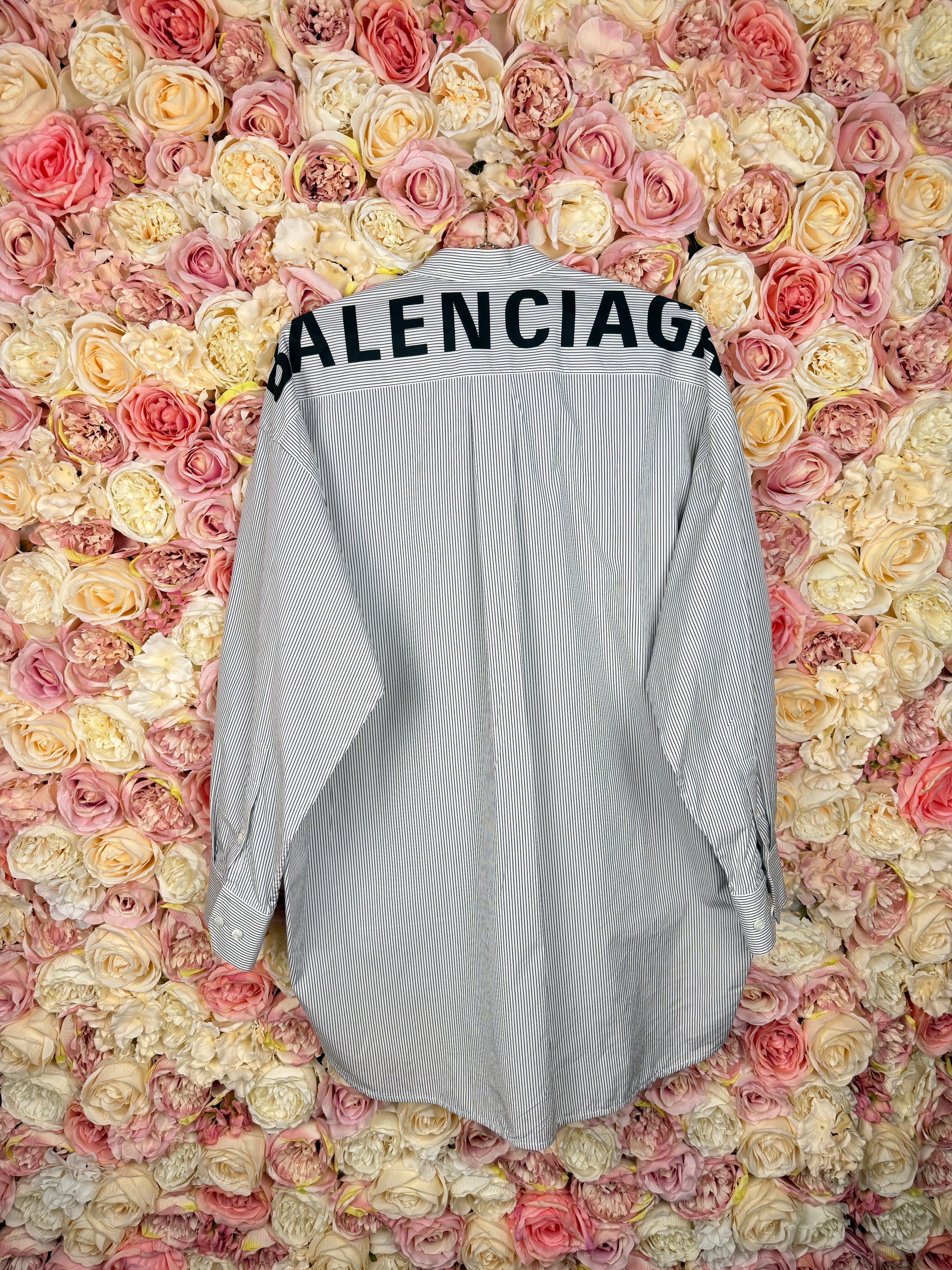 Balenciaga Oversized Striped Cotton Shirt White Blue Sz. 34 DE (36 FR)