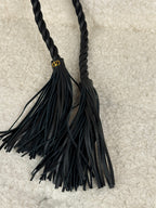 Valentino Braided Leather Tassel Waist Belt Black