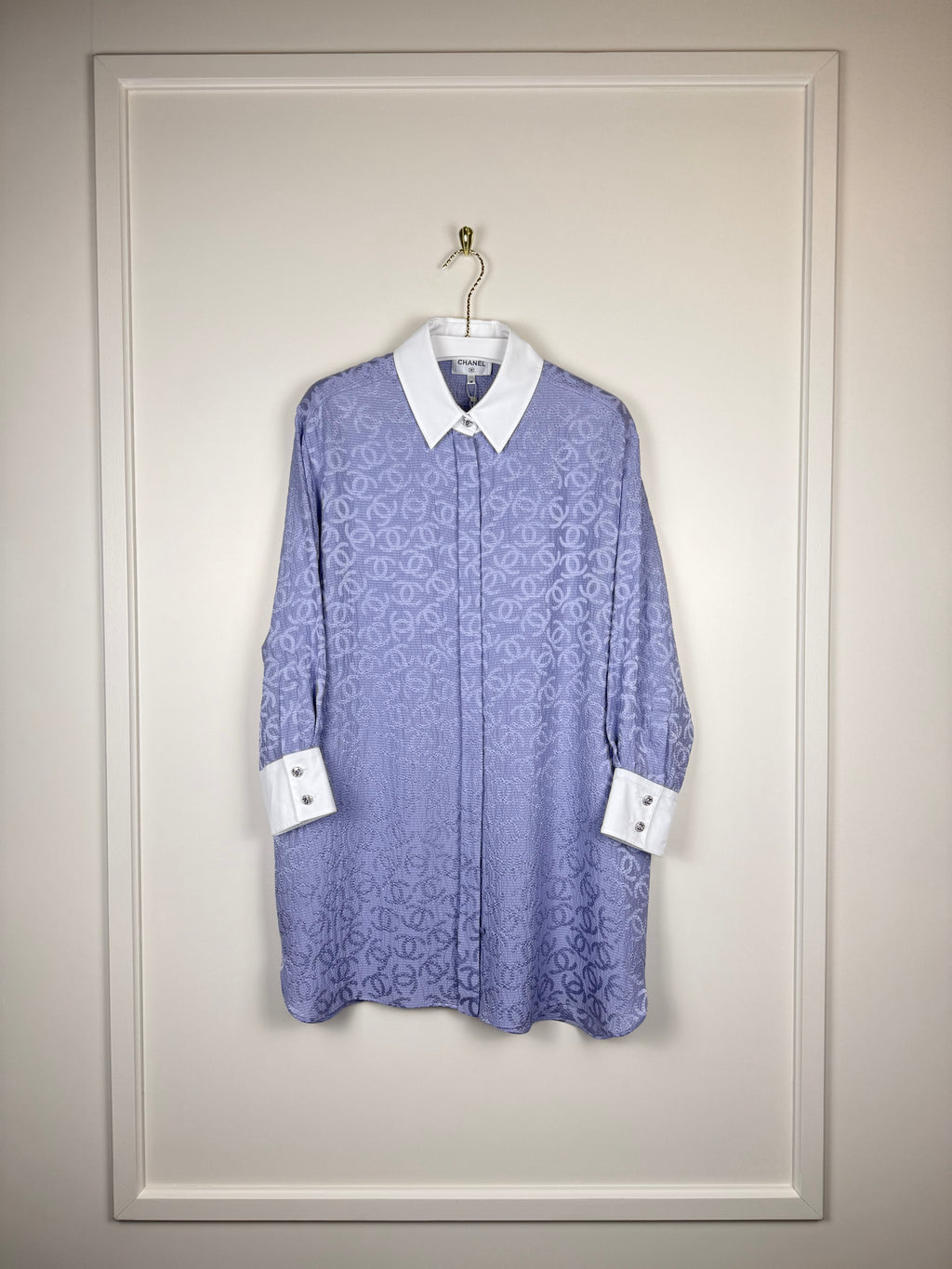 Chanel 2021 Long Silk Jacquard Blouse Lavender Sz. 46 DE (48 FR)