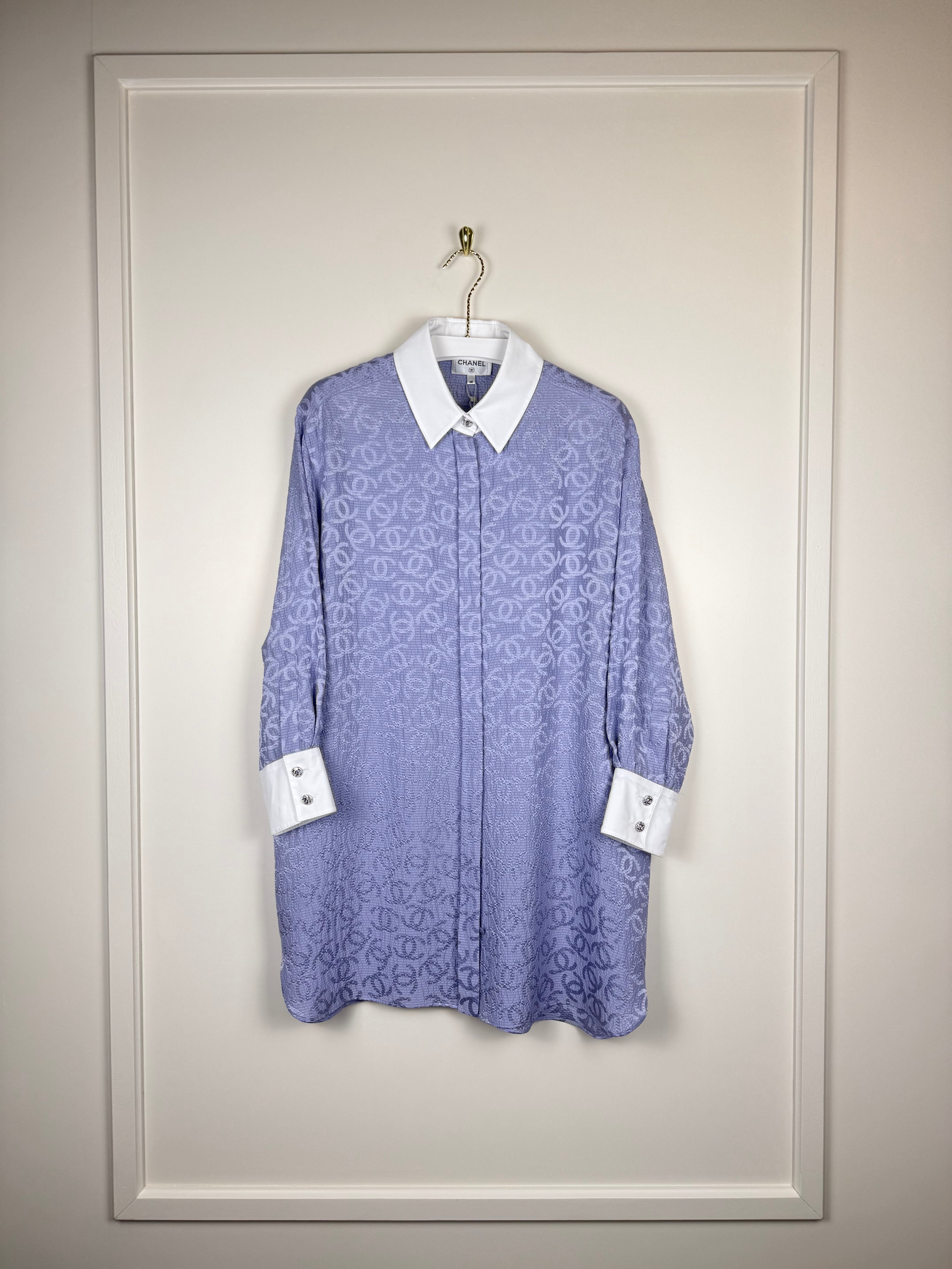 Chanel 2021 Long Silk Jacquard Blouse Lavender Sz. 46 DE (48 FR)