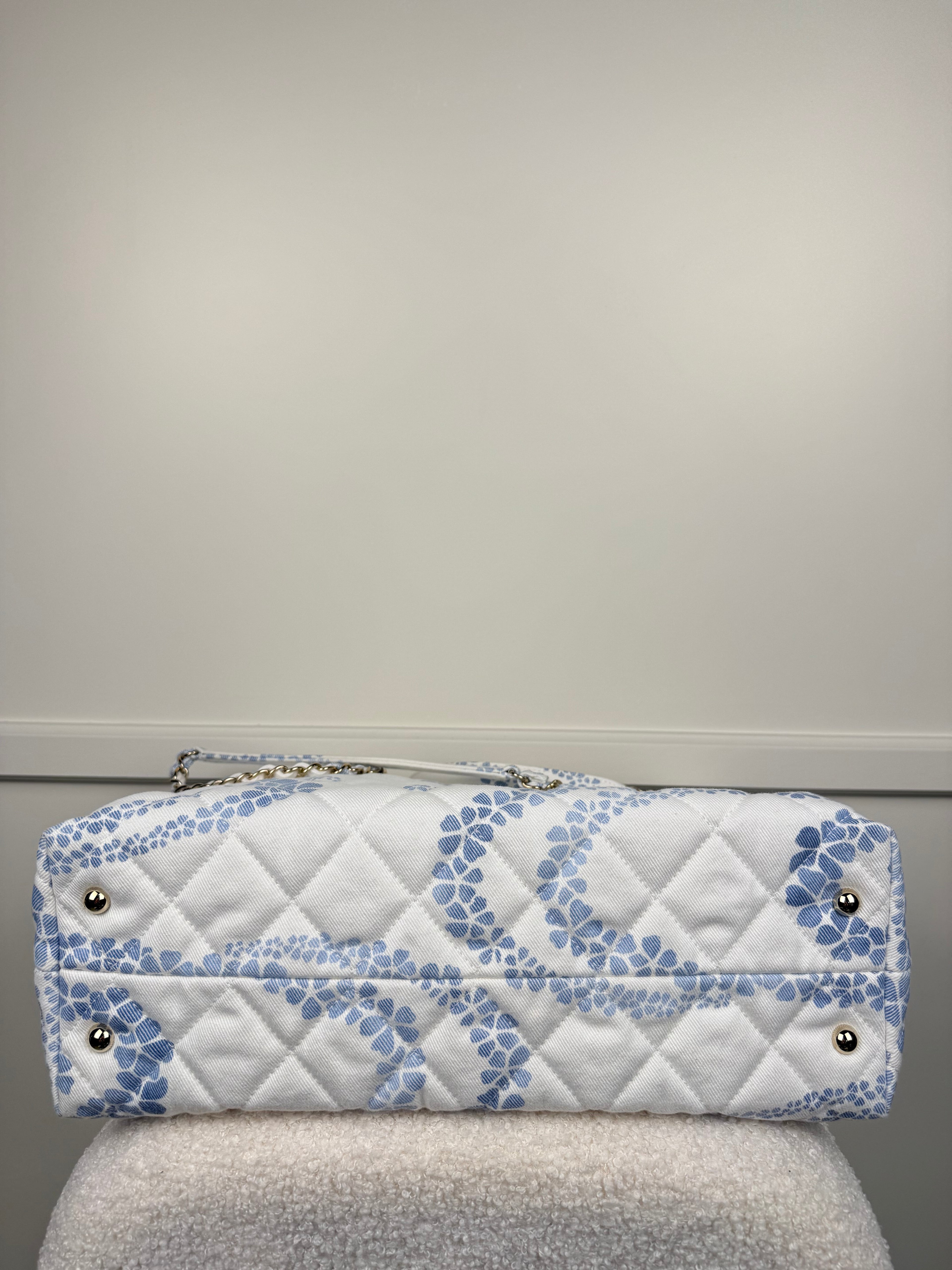 Chanel 2025 Coco Beach White Light Blue Tote Bag