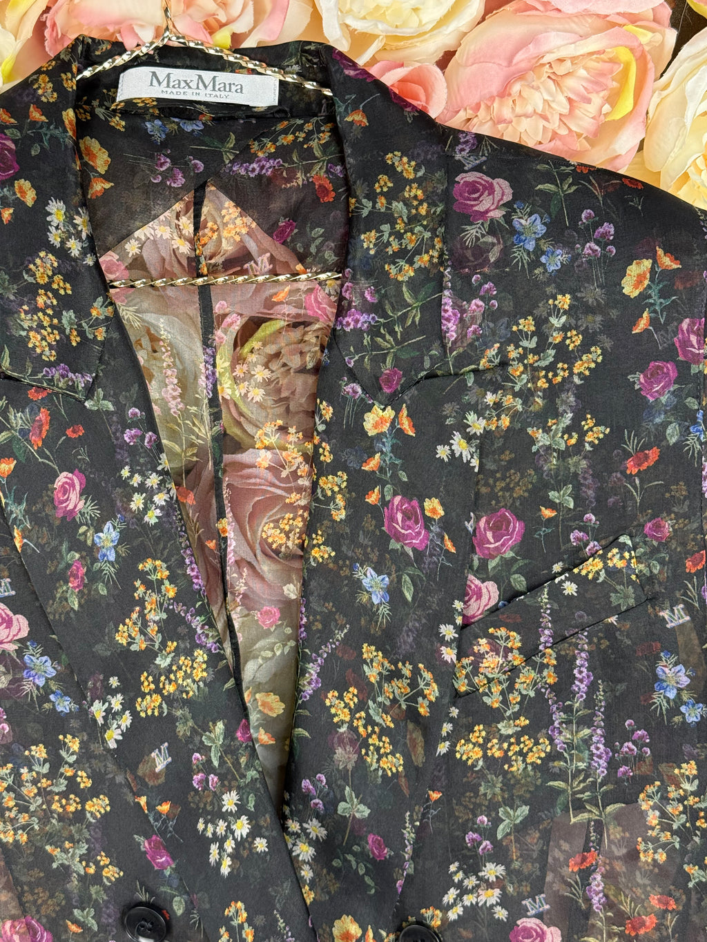 Max Mara Jabot Silk Organza Jacket Black Multi Sz. 40 DE (44 IT)