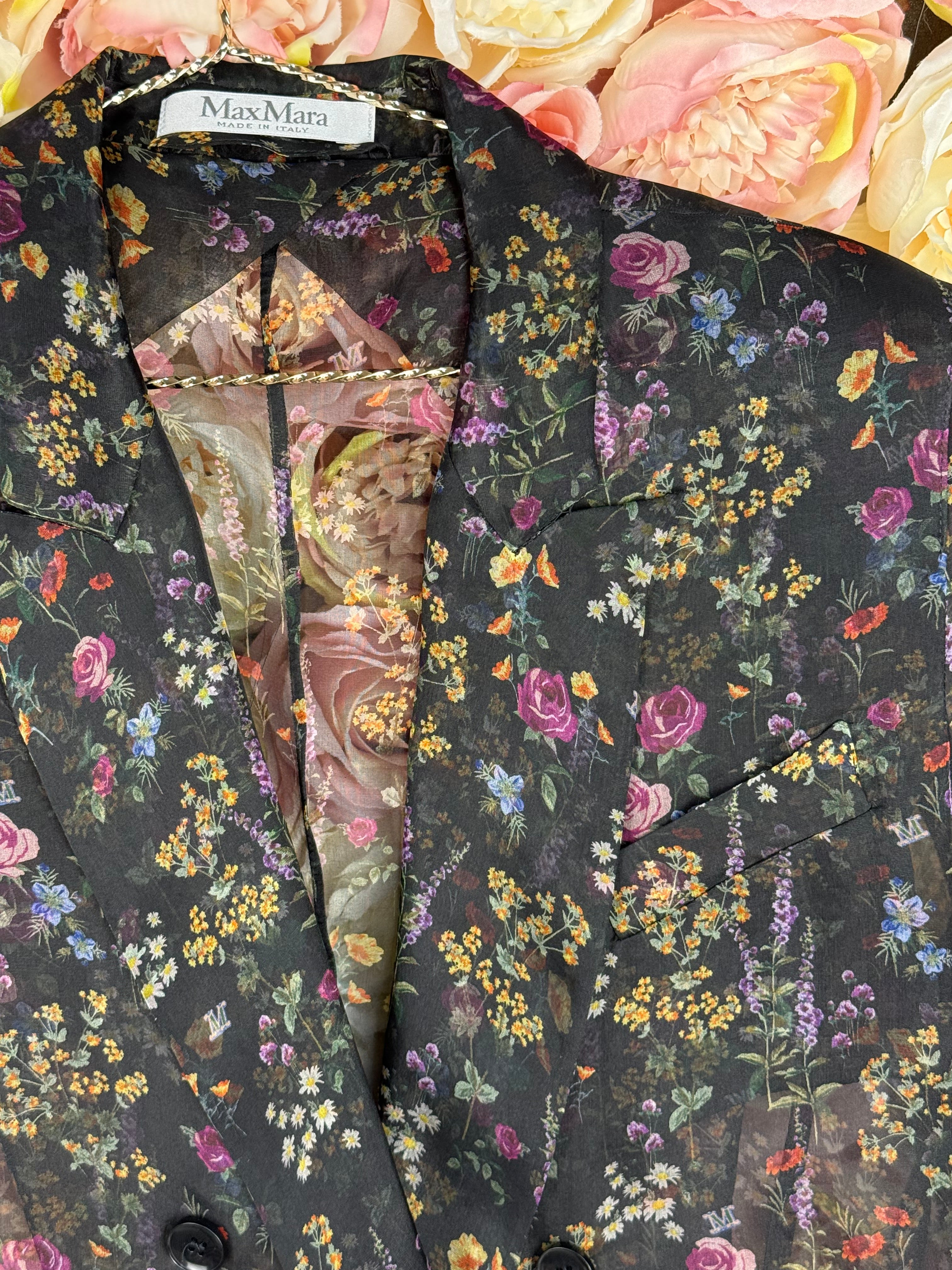 Max Mara Jabot Silk Organza Jacket Black Multi Sz. 40 DE (44 IT)