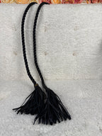 Valentino Braided Leather Tassel Waist Belt Black