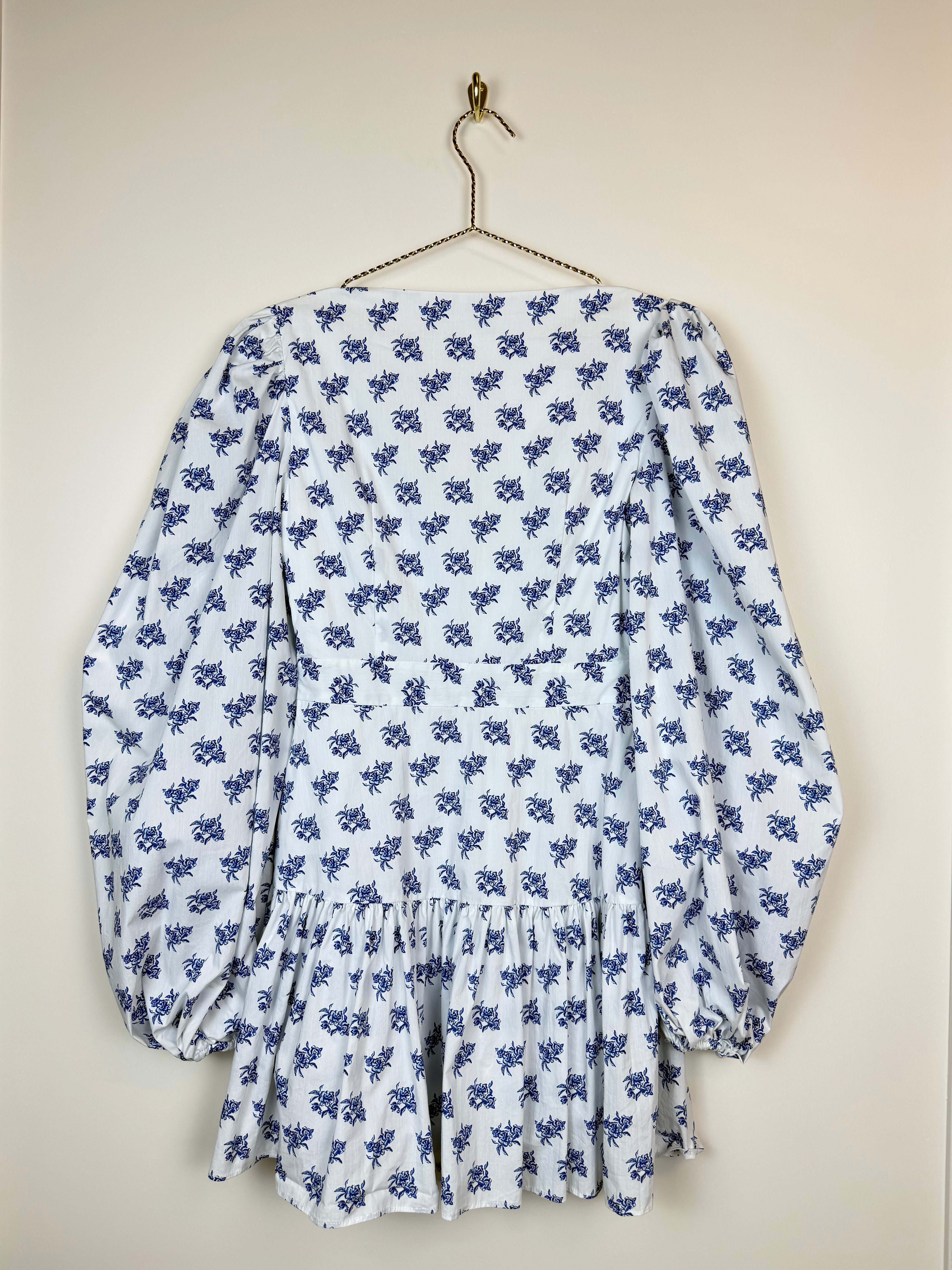 Caroline Constas Floral Dress White Blue Sz. XS