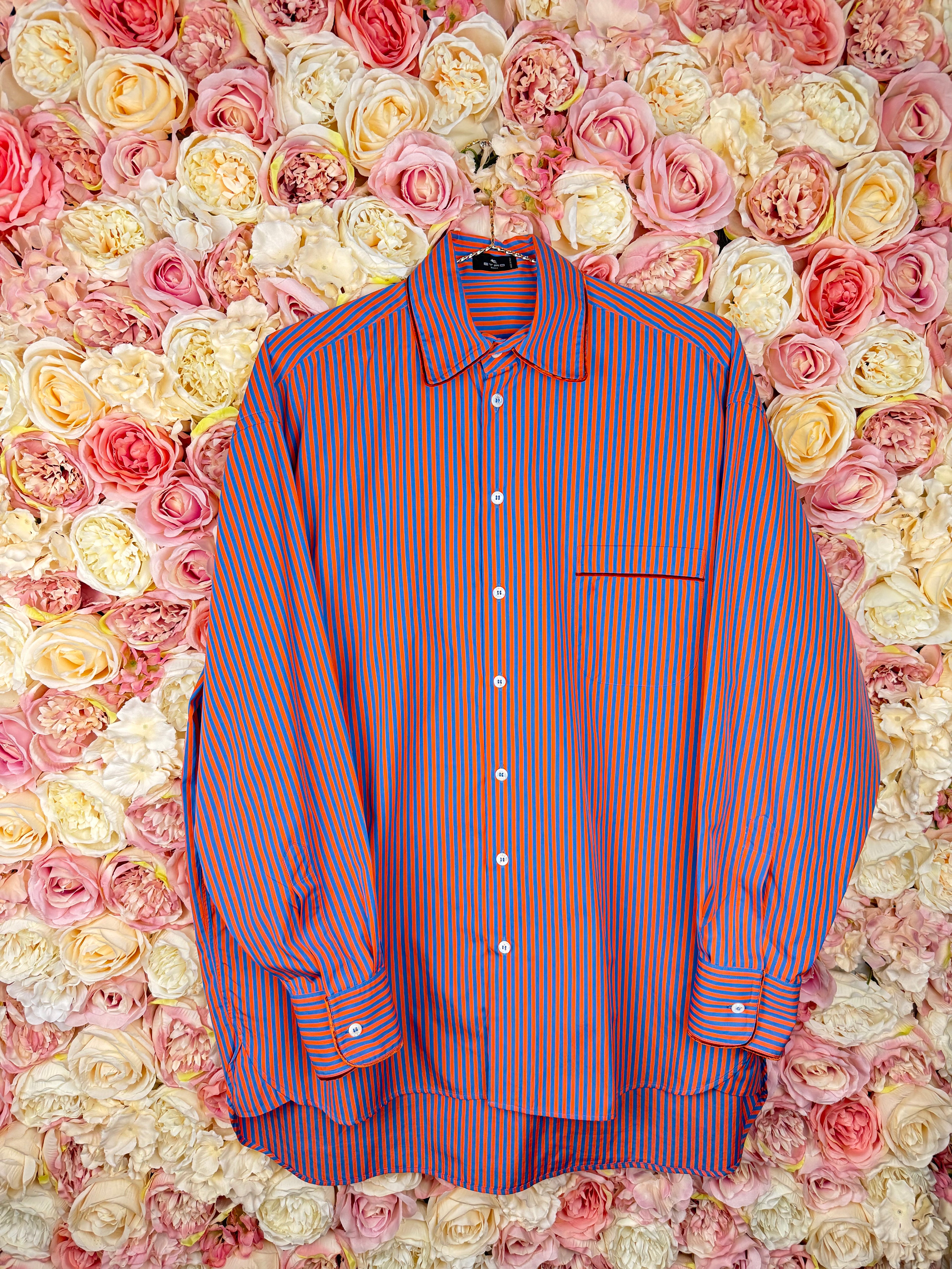 Etro Striped Oversized Cotton Shirt Blue Orange Sz. 38 DE (42 IT)