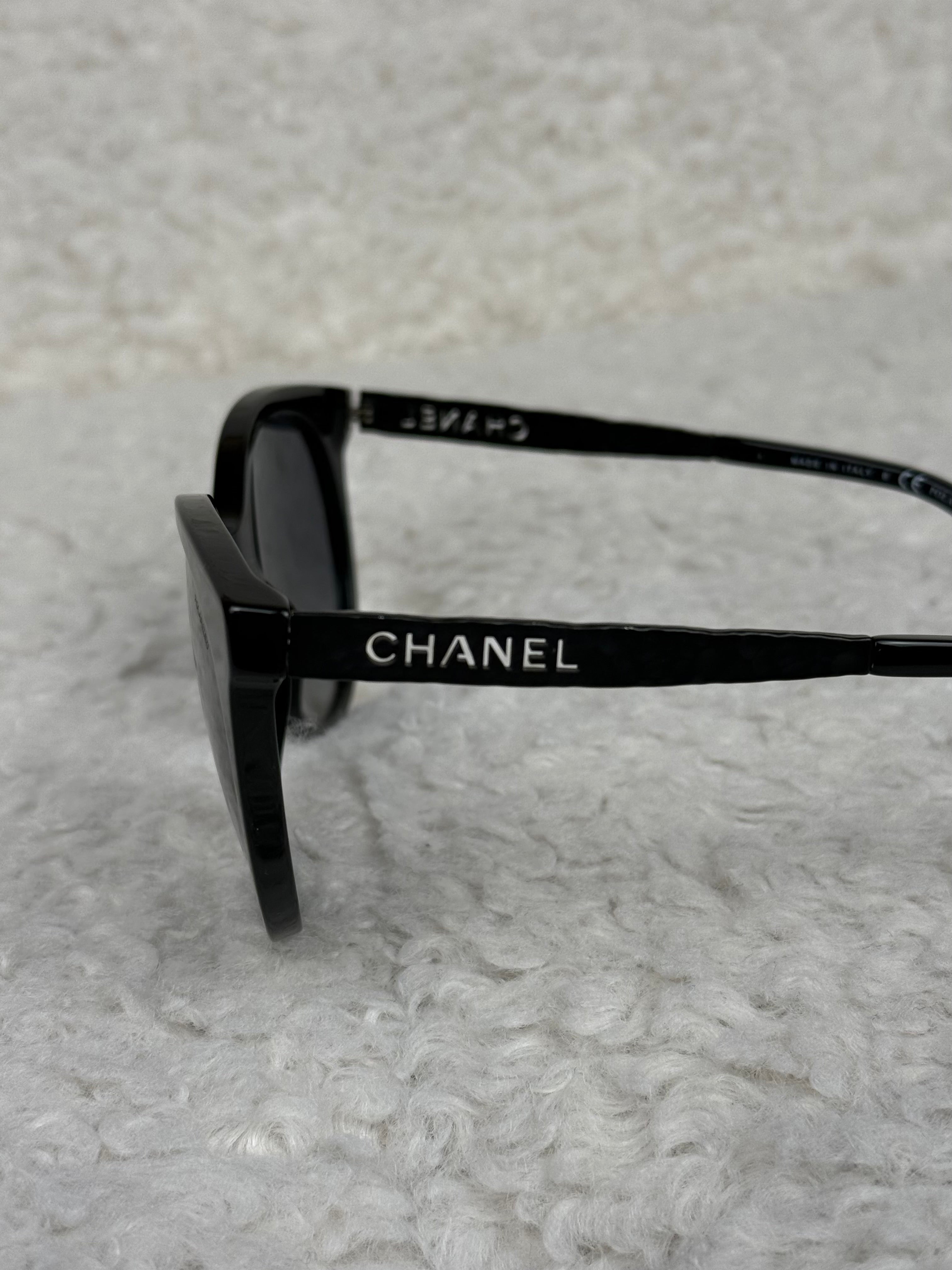 Chanel Sunglasses Metal on Side Black